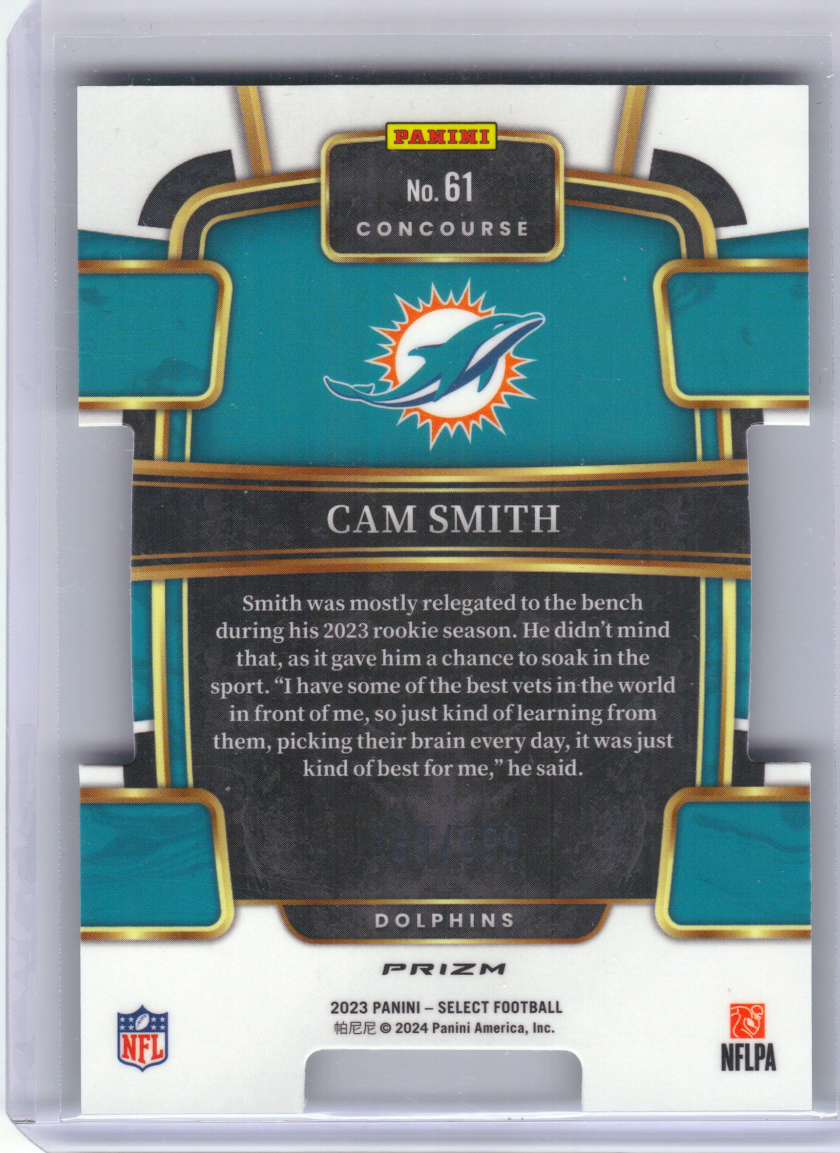 2023 Panini Select #61 Cam Smith Neon Green Prizms Die Cuts #/599 Miami Dolphins SN,RC