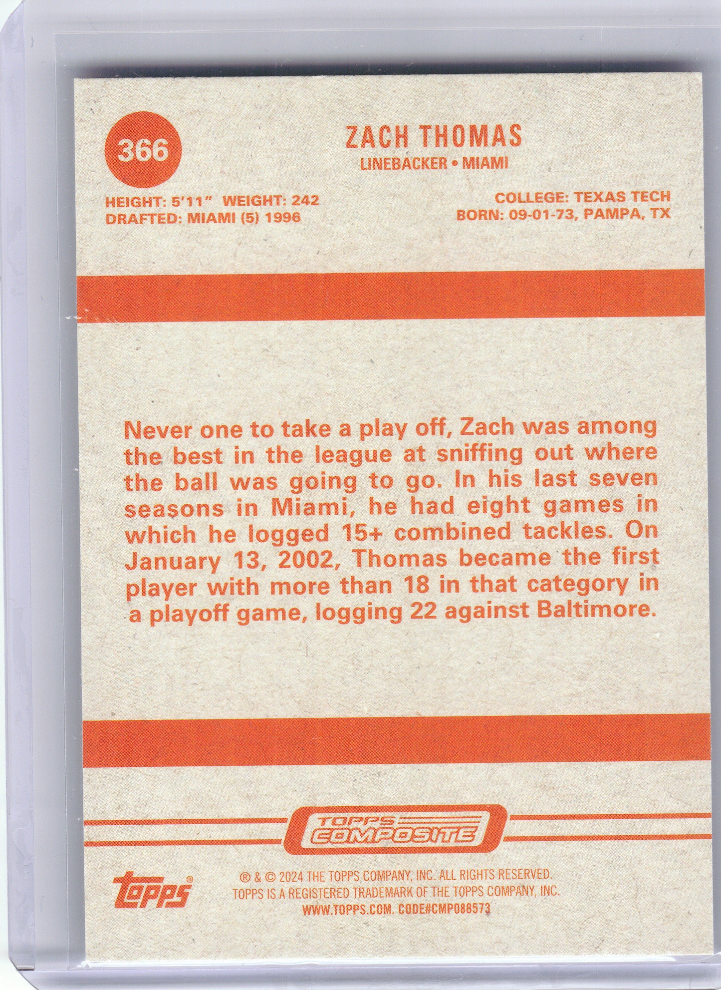 2023 Topps Composite #366 Zach Thomas Miami Dolphins