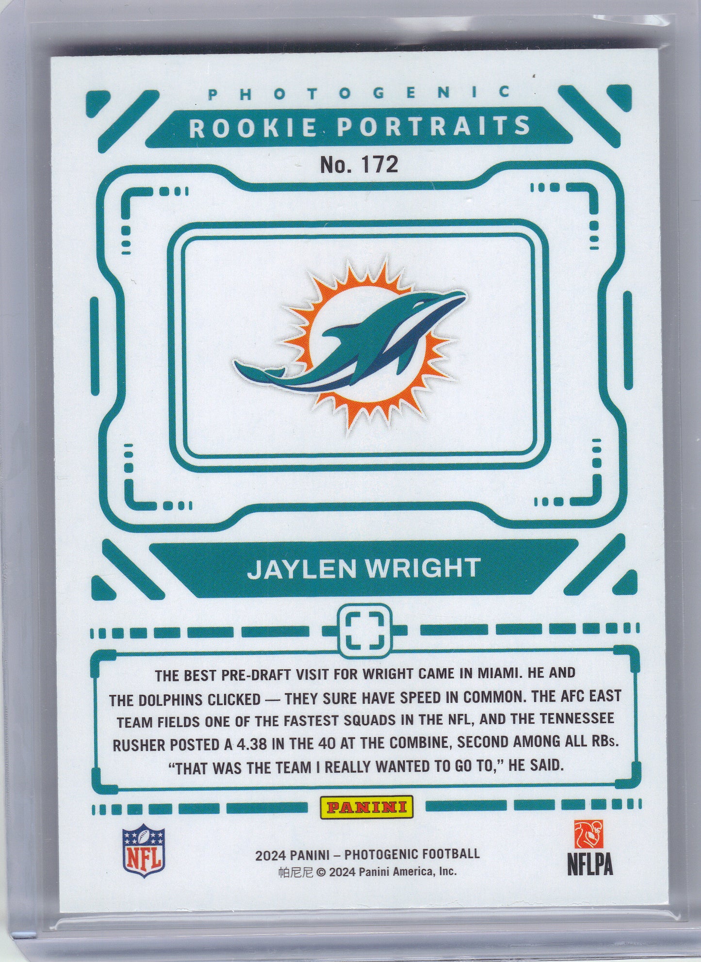 2024 Panini Photogenic #172 Jaylen Wright Miami Dolphins RC