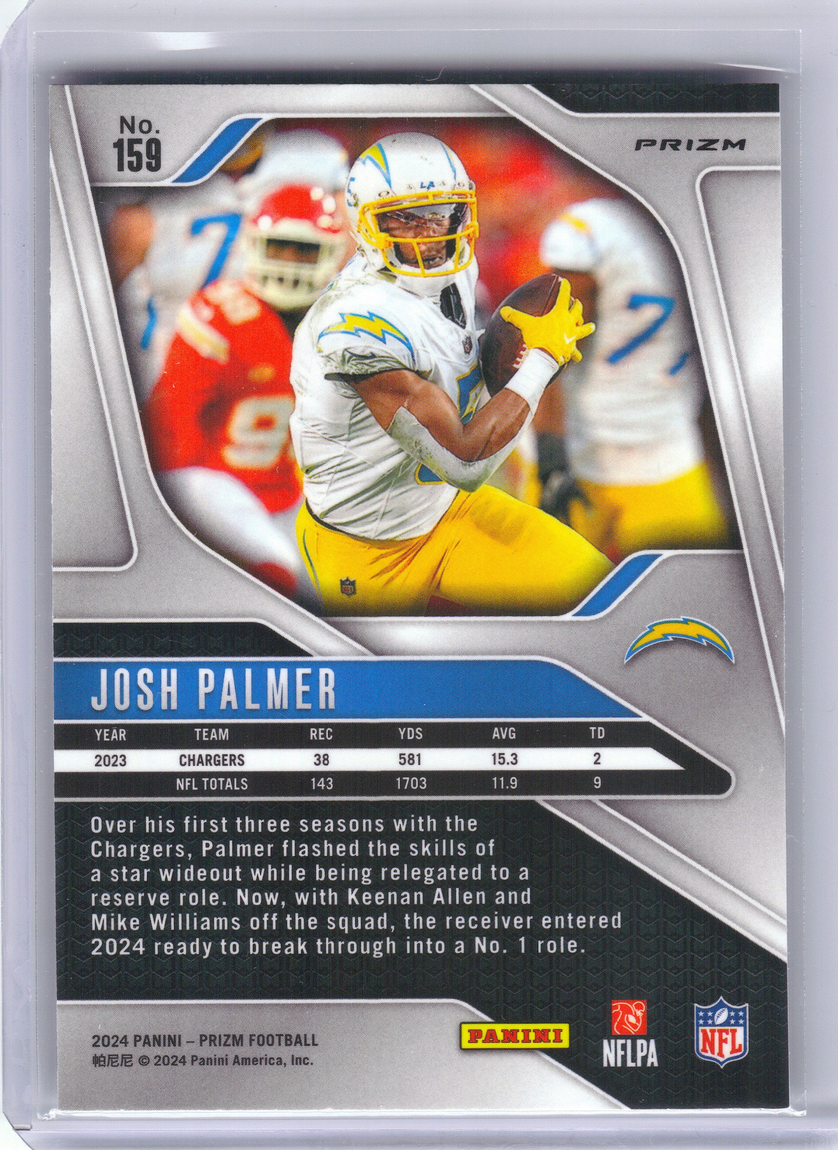 2024 Panini Prizm #159 Josh Palmer Silver Los Angeles Chargers