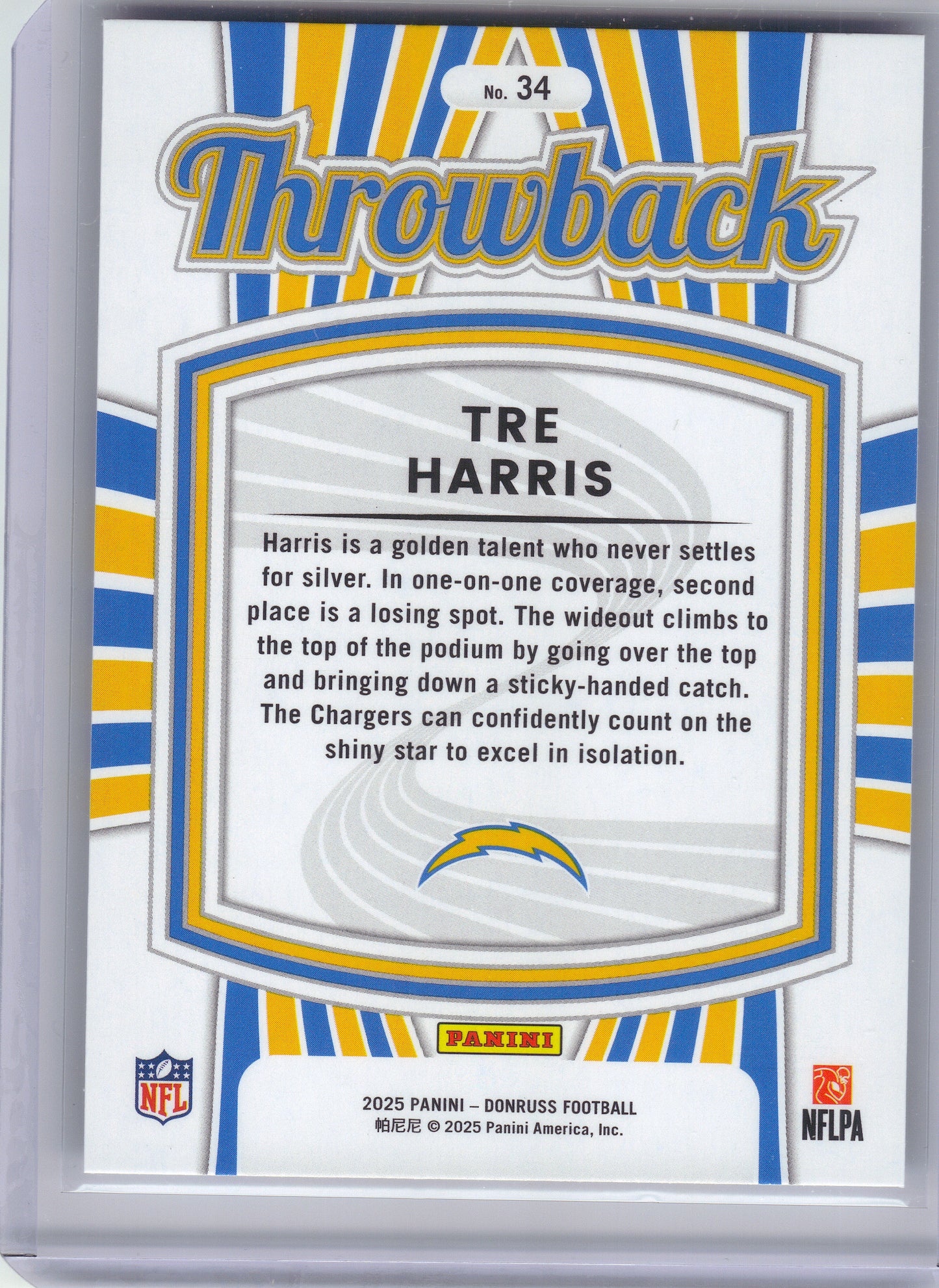 2025 Donruss #34 Tre Harris Rated Rookies Throwback Los Angeles Chargers