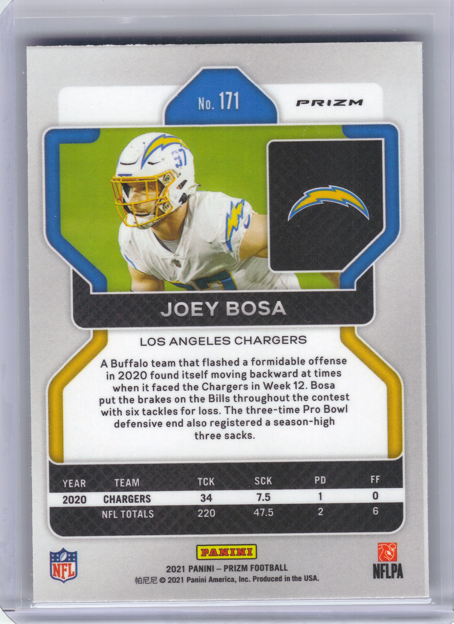 2021 Panini Prizm #171 Joey Bosa Red White and Blue Los Angeles Chargers