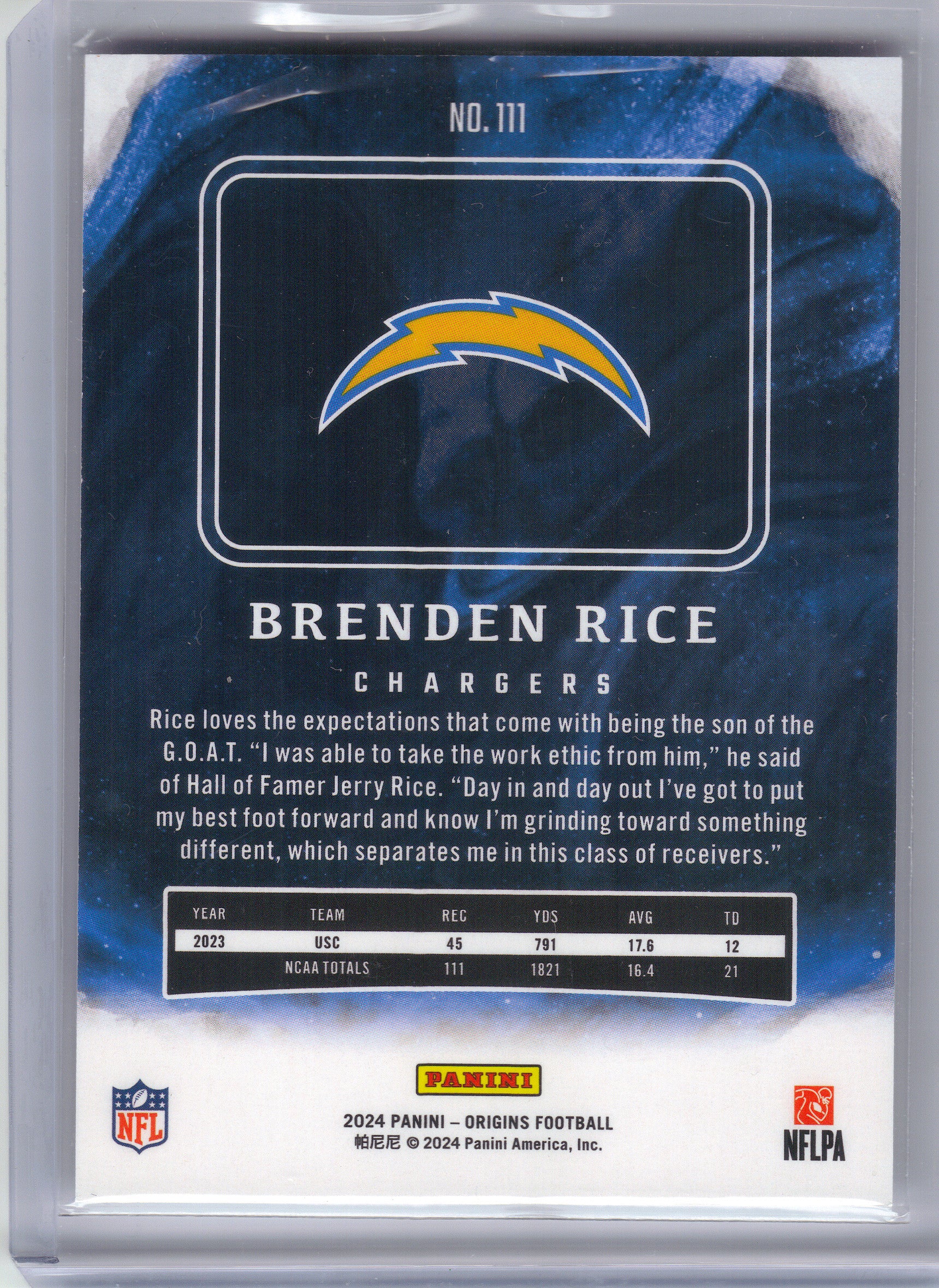 2024 Panini Origins #111 Brenden Rice Los Angeles Chargers RC