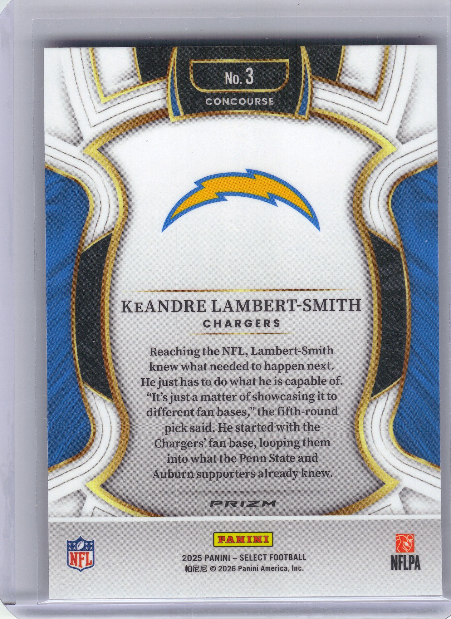 2025 Panini Select #3 KeAndre Lambert-Smith Pink Prizm Shock Los Angeles Chargers RC