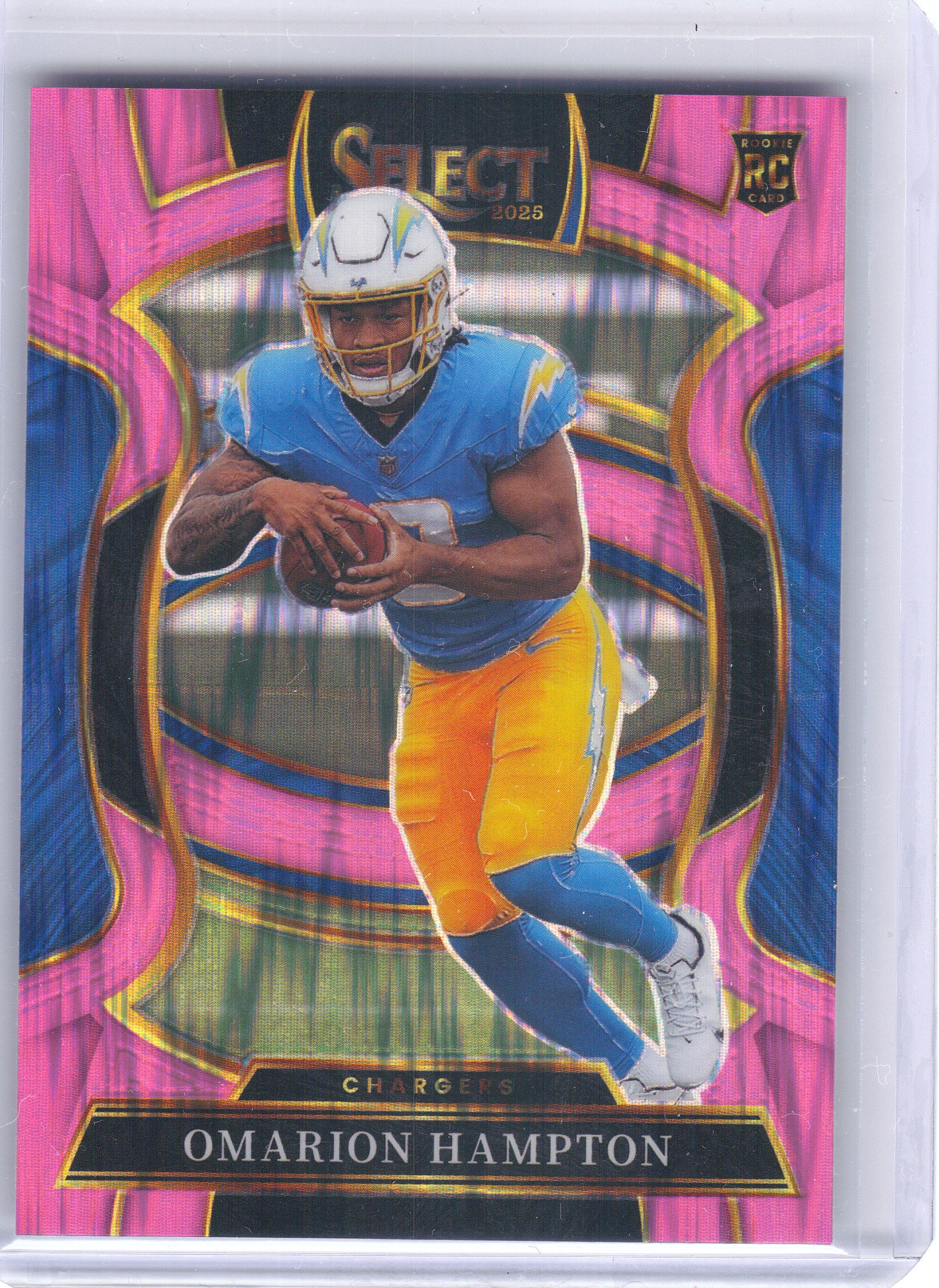 2025 Panini Select #2 Omarion Hampton Pink Prizm Shock Los Angeles Chargers RC