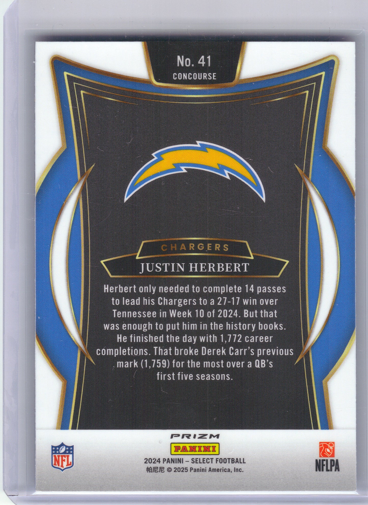 2024 Panini Select #41 Justin Herbert Black & Blue Prizm Shock Los Angeles Chargers