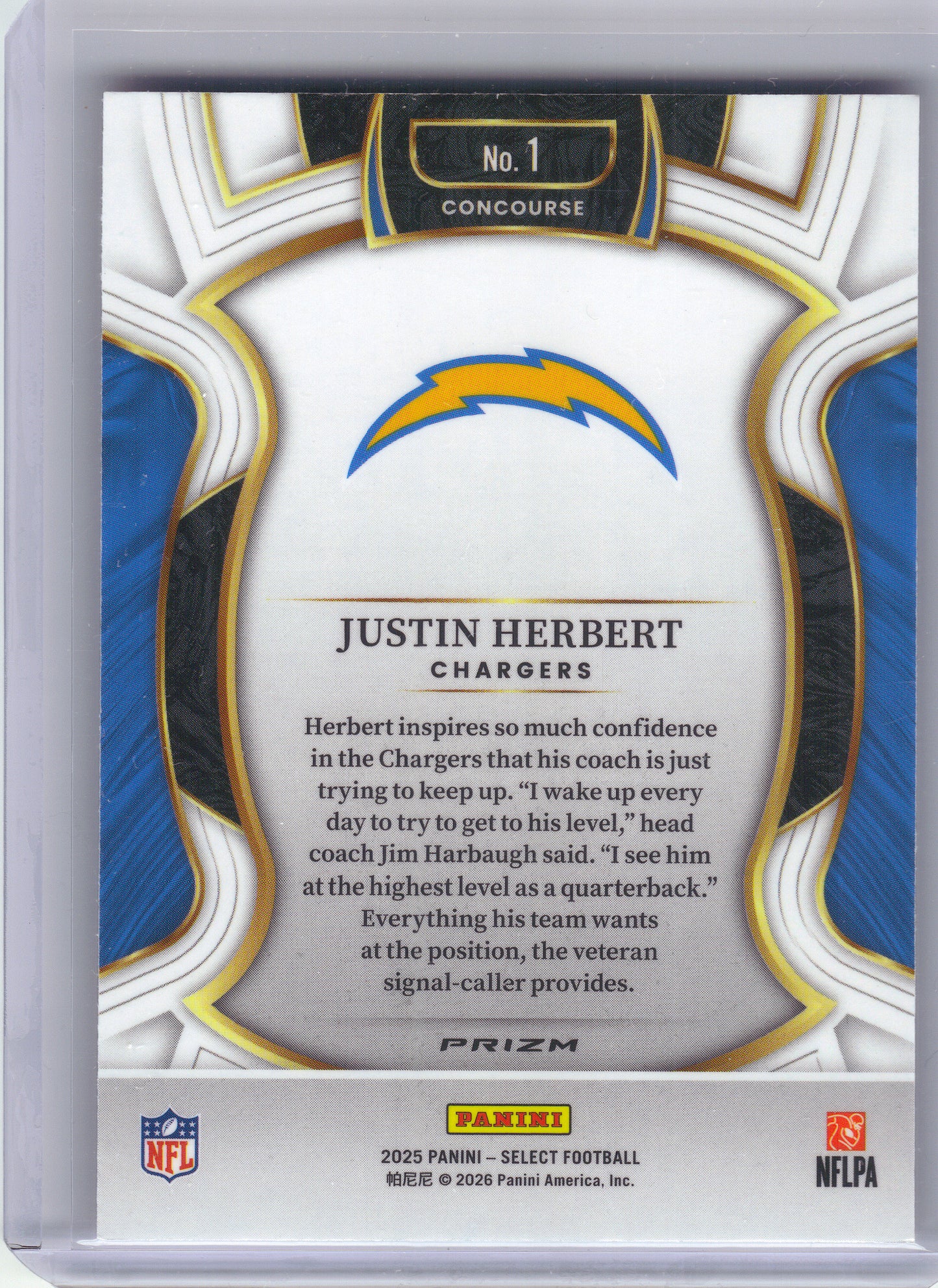 2025 Panini Select #1 Justin Herbert Pink Prizm Shock Los Angeles Chargers