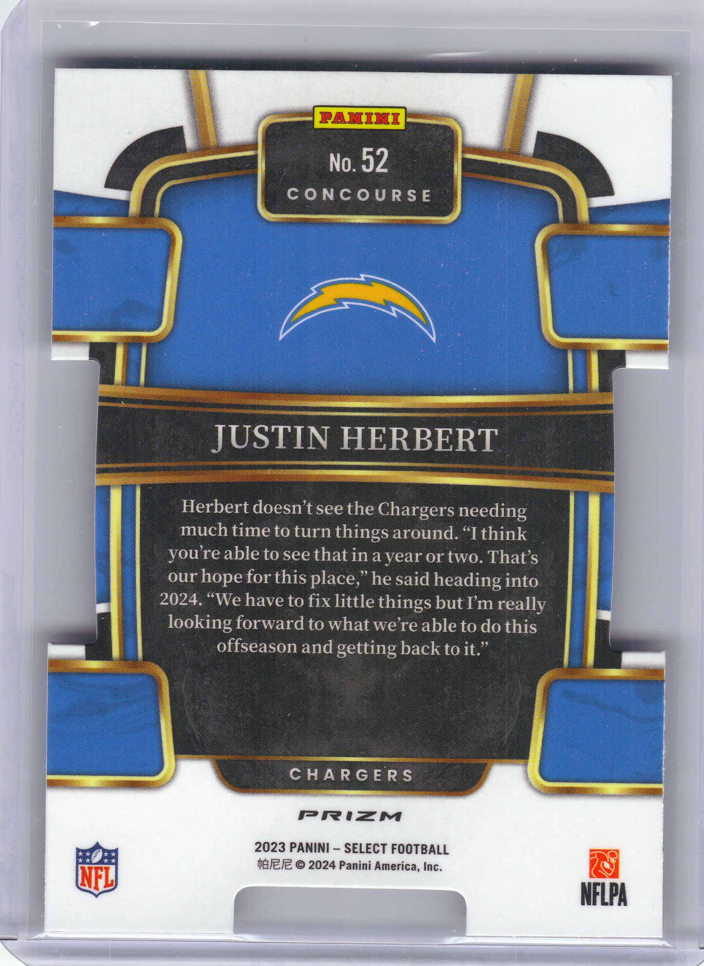 2023 Panini Select #52 Justin Herbert Black and Red Prizms Die Cuts Los Angeles Chargers