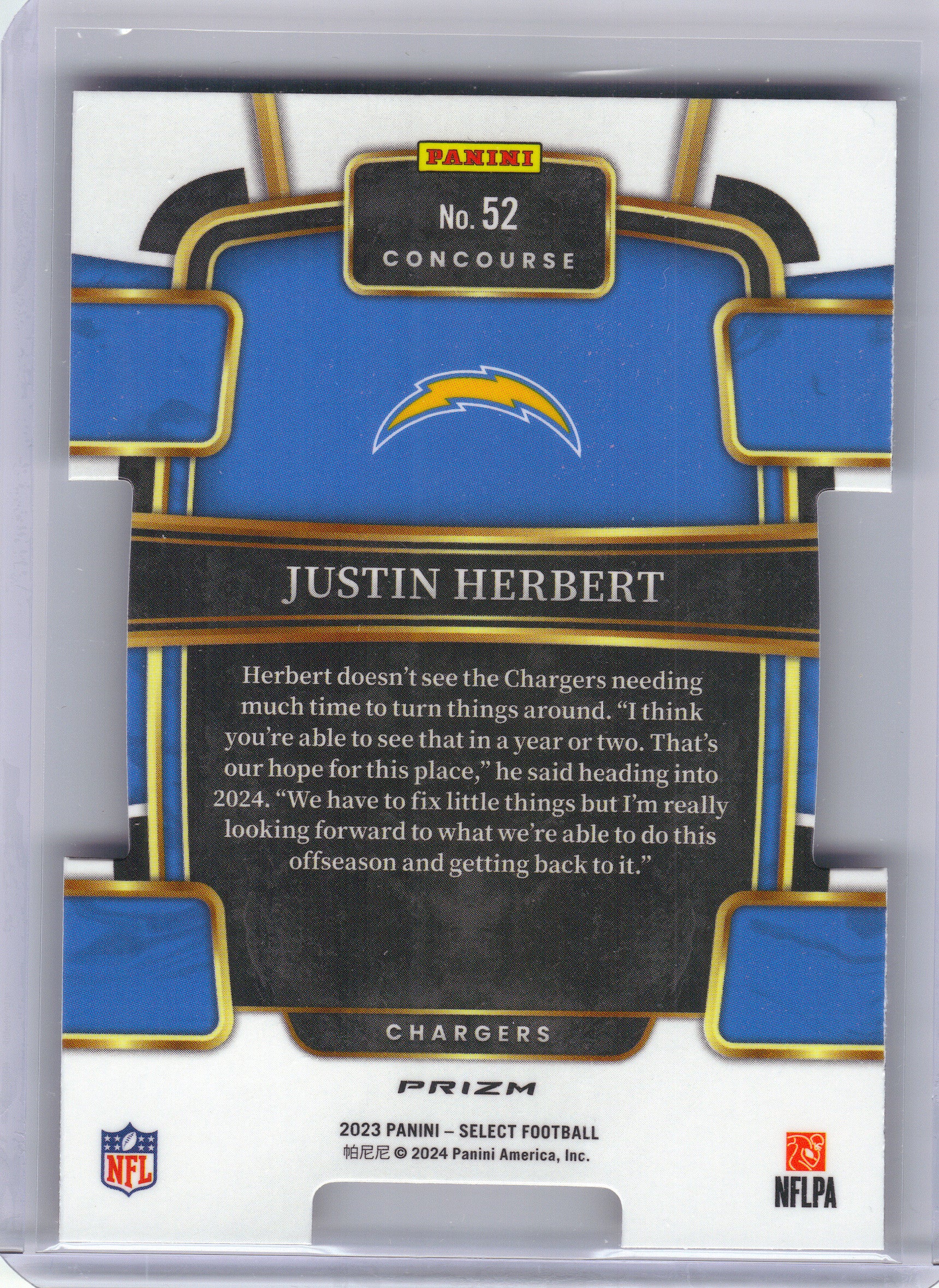 2023 Panini Select #52 Justin Herbert Black and Red Prizms Die Cuts Los Angeles Chargers