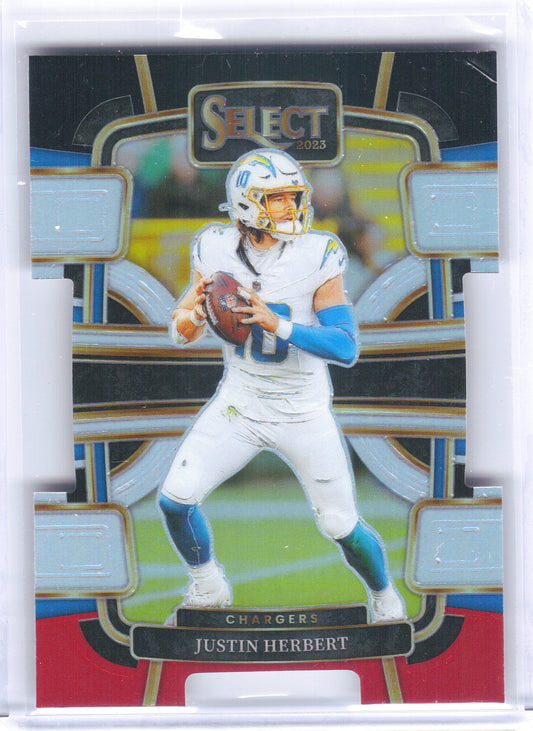 2023 Panini Select #52 Justin Herbert Black and Red Prizms Die Cuts Los Angeles Chargers