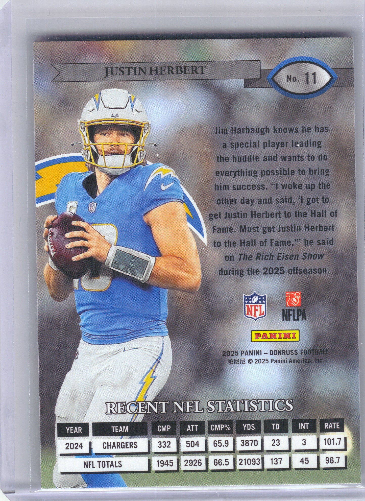 2025 Donruss #11 Justin Herbert Retro 1995 Los Angeles Chargers