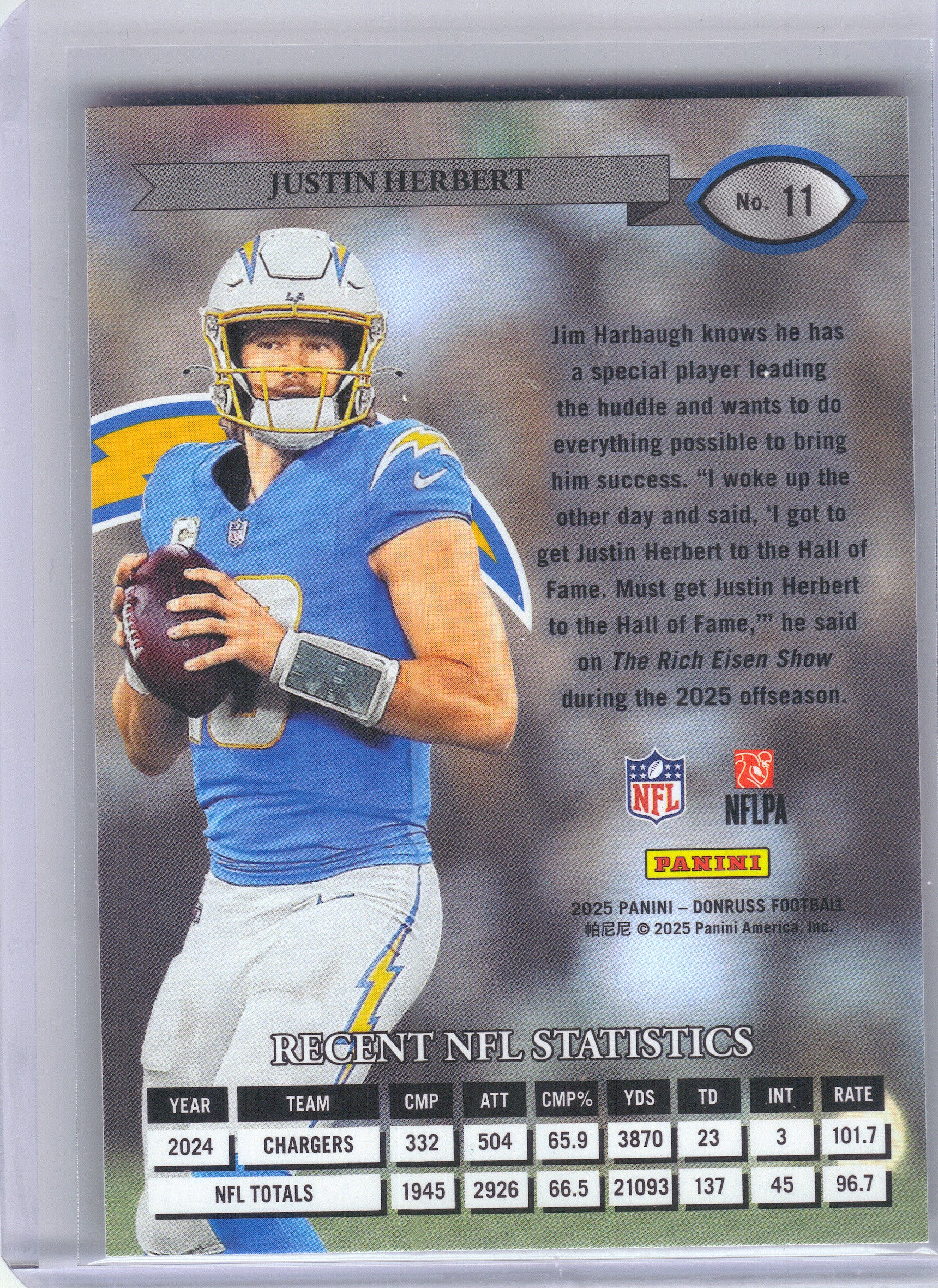 2025 Donruss #11 Justin Herbert Retro 1995 Los Angeles Chargers