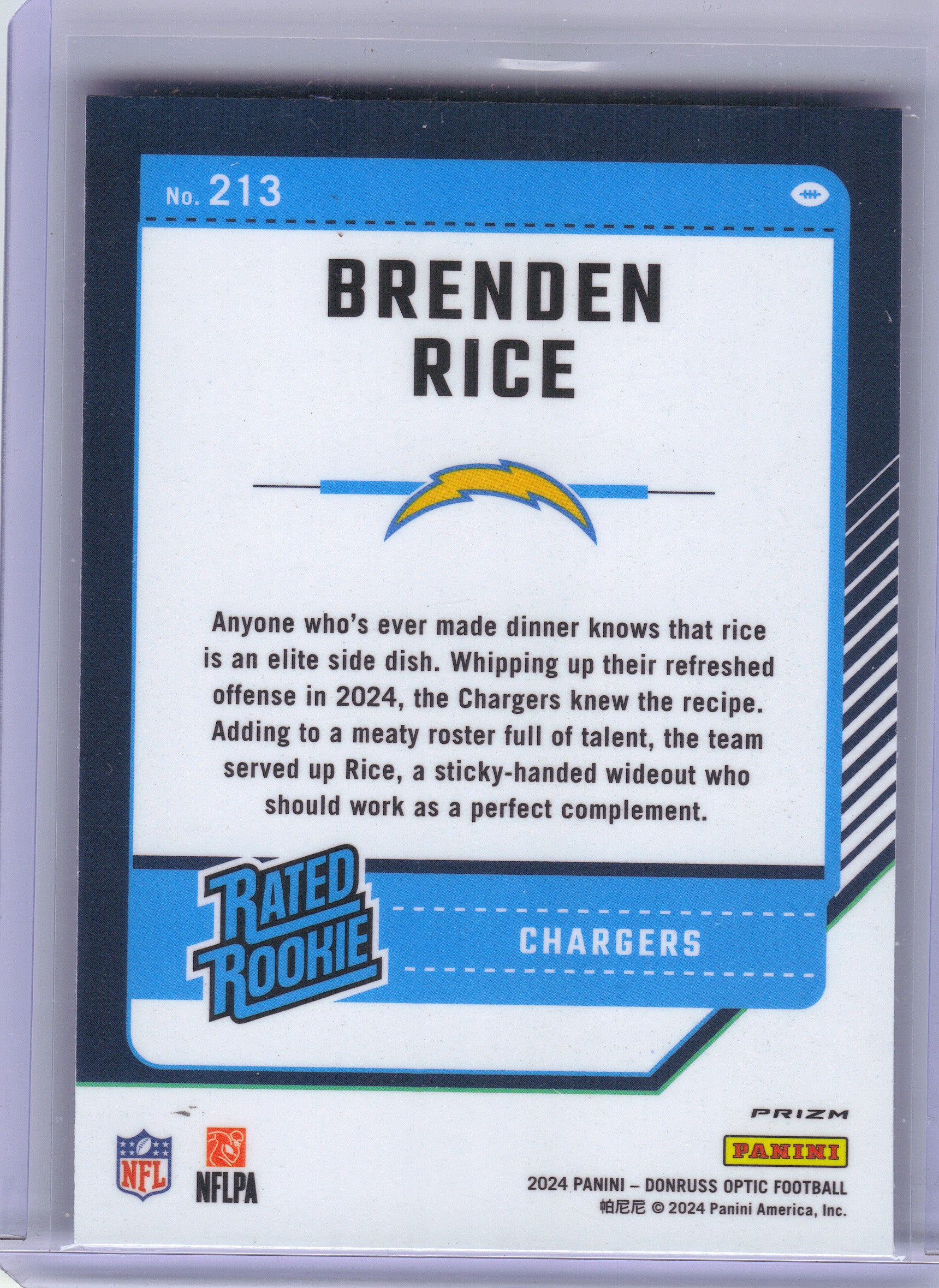 2024 Donruss Optic #213 Brenden Rice Blue Hyper Los Angeles Chargers