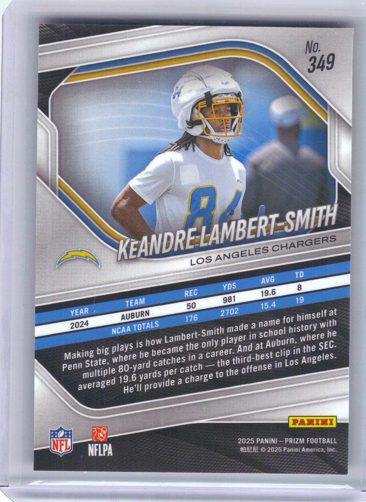 2025 Panini Prizm #349 KeAndre Lambert-Smith Los Angeles Chargers RC