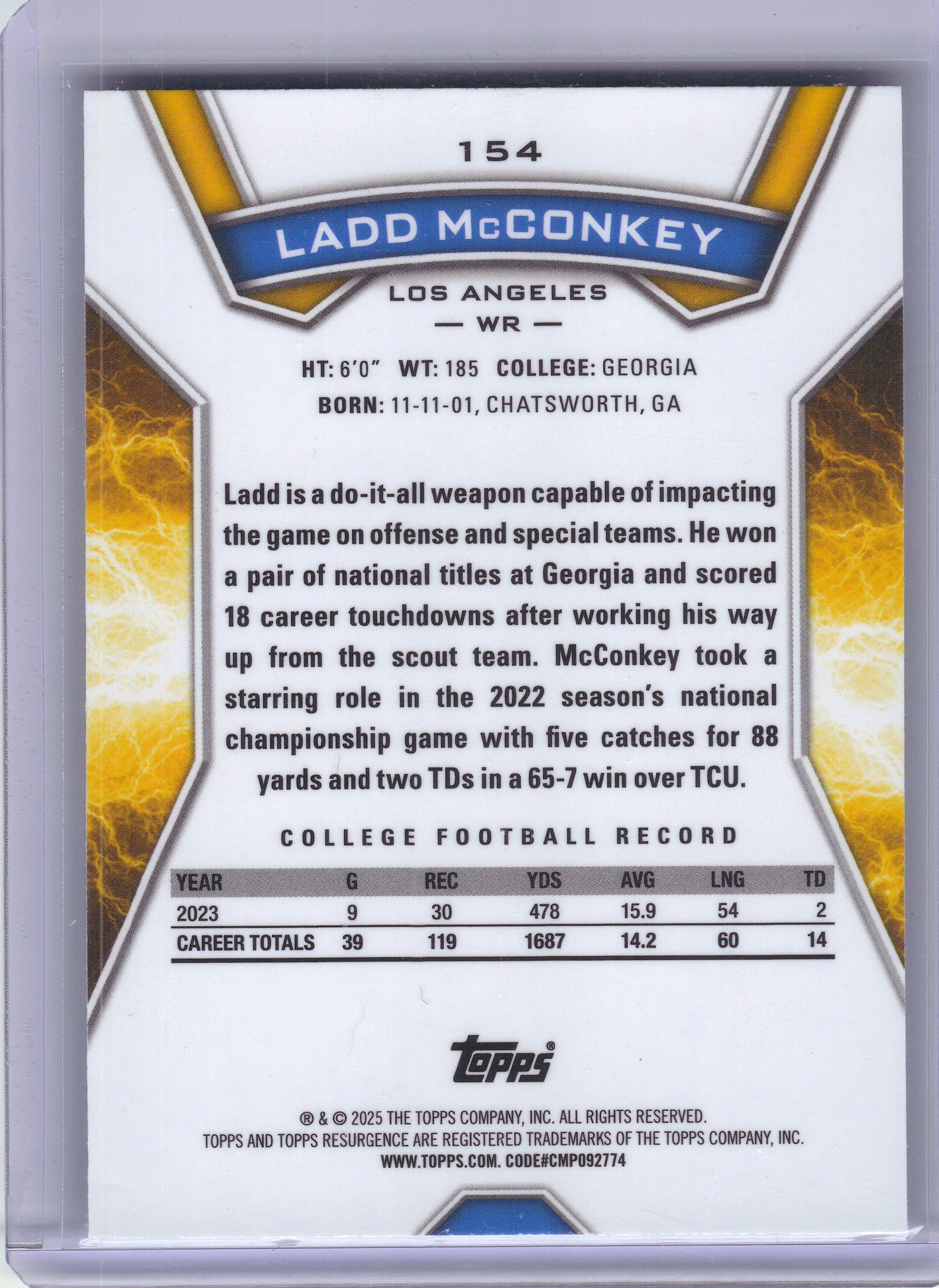 2024 Topps Resurgence #154 Ladd McConkey Los Angeles Chargers RC