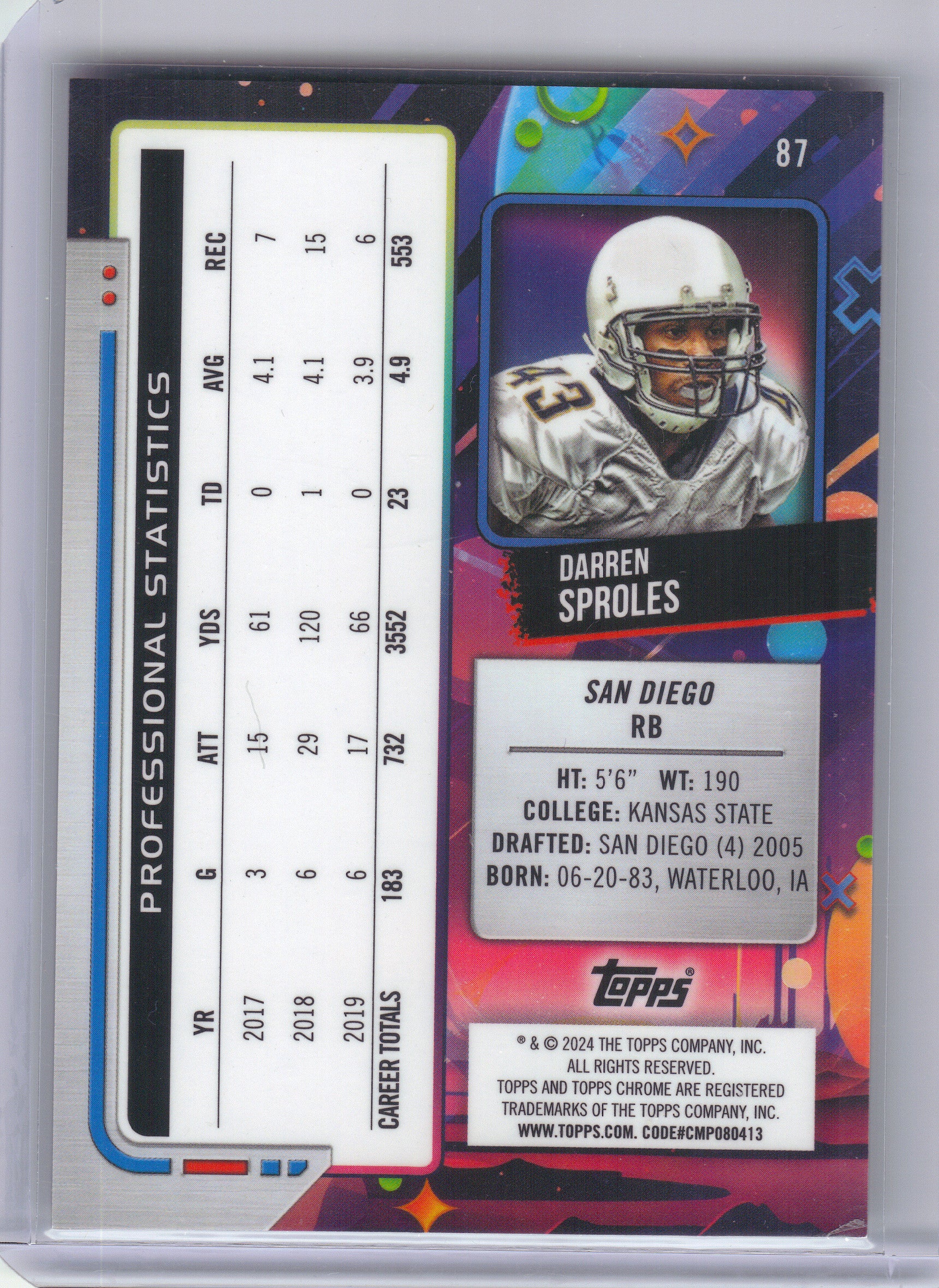 2024 Topps Chrome Cosmic #87 Darren Sproles Black Eclipse Refractors #/10 San Diego Chargers SN