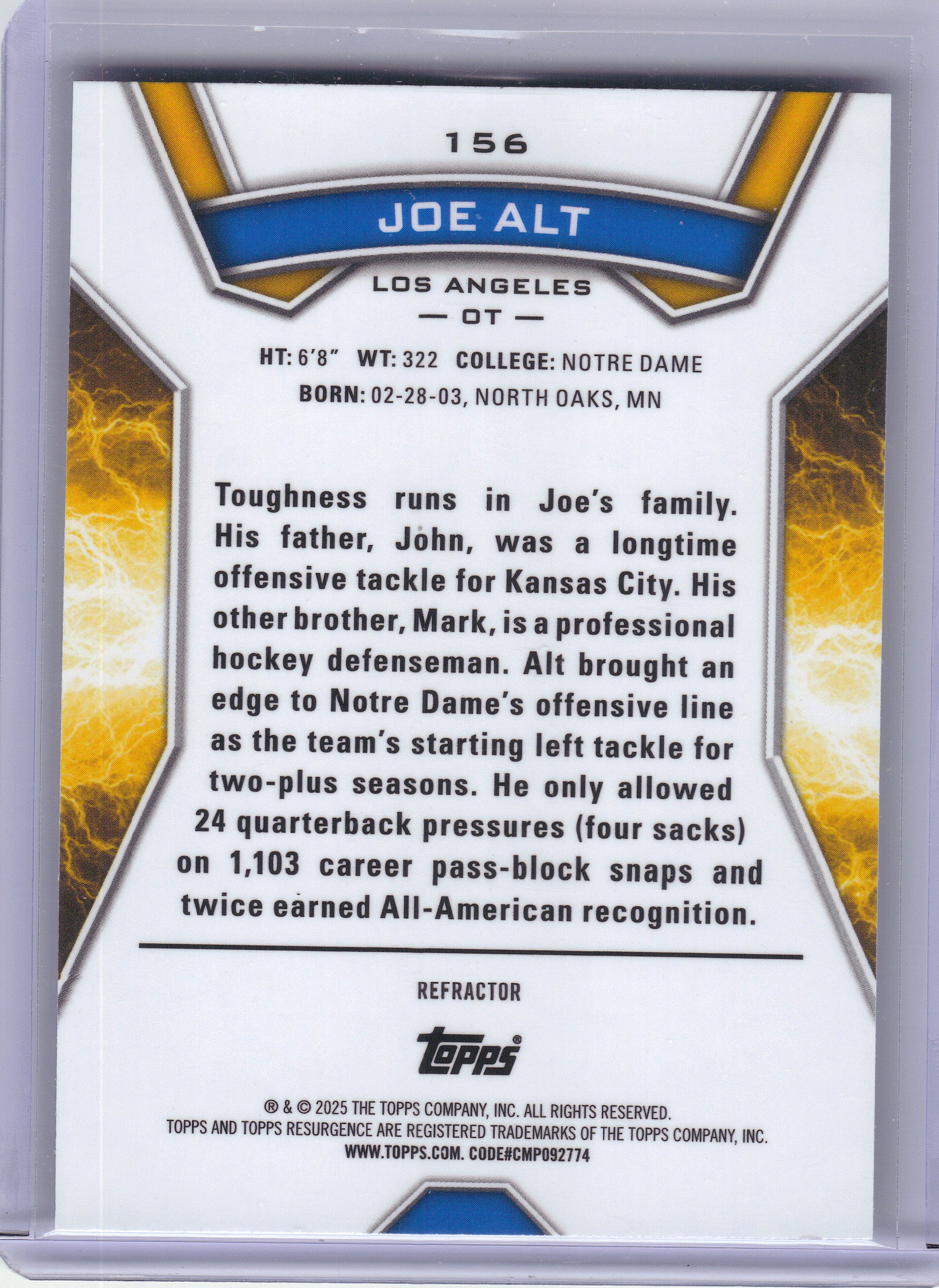 2024 Topps Resurgence #156 Joe Alt Refractor Los Angeles Chargers RC