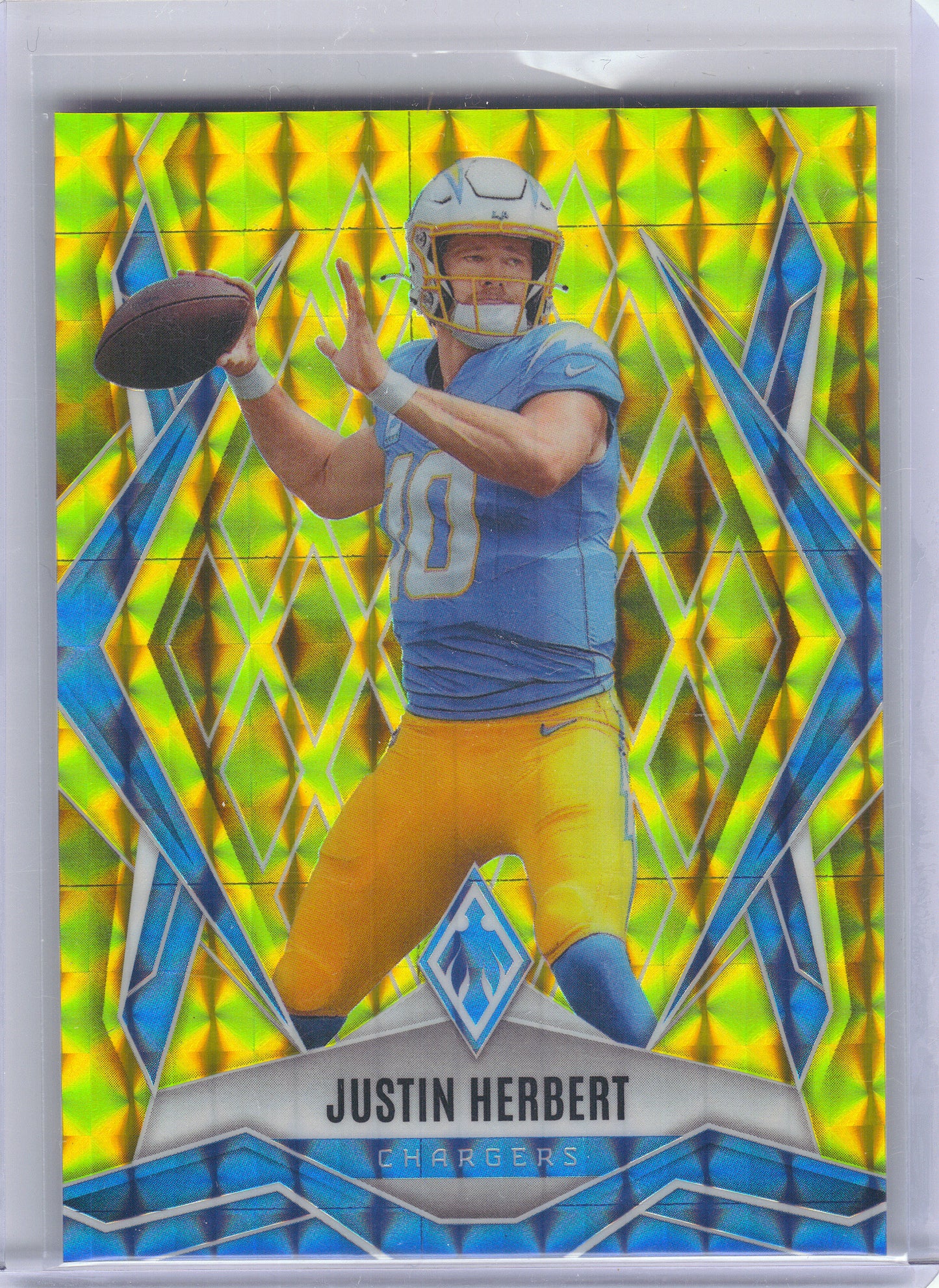 2025 Panini Phoenix #58 Justin Herbert Yellow Pyramids Prizm #/185 Los Angeles Chargers SN