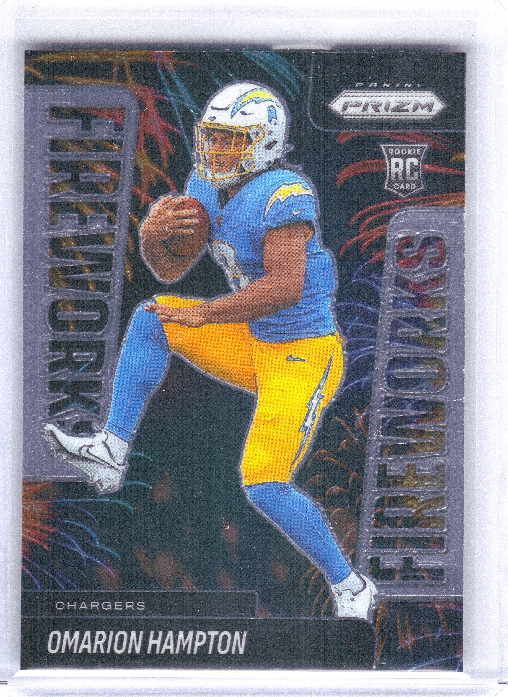 2025 Panini Prizm #17 Omarion Hampton Fireworks Los Angeles Chargers