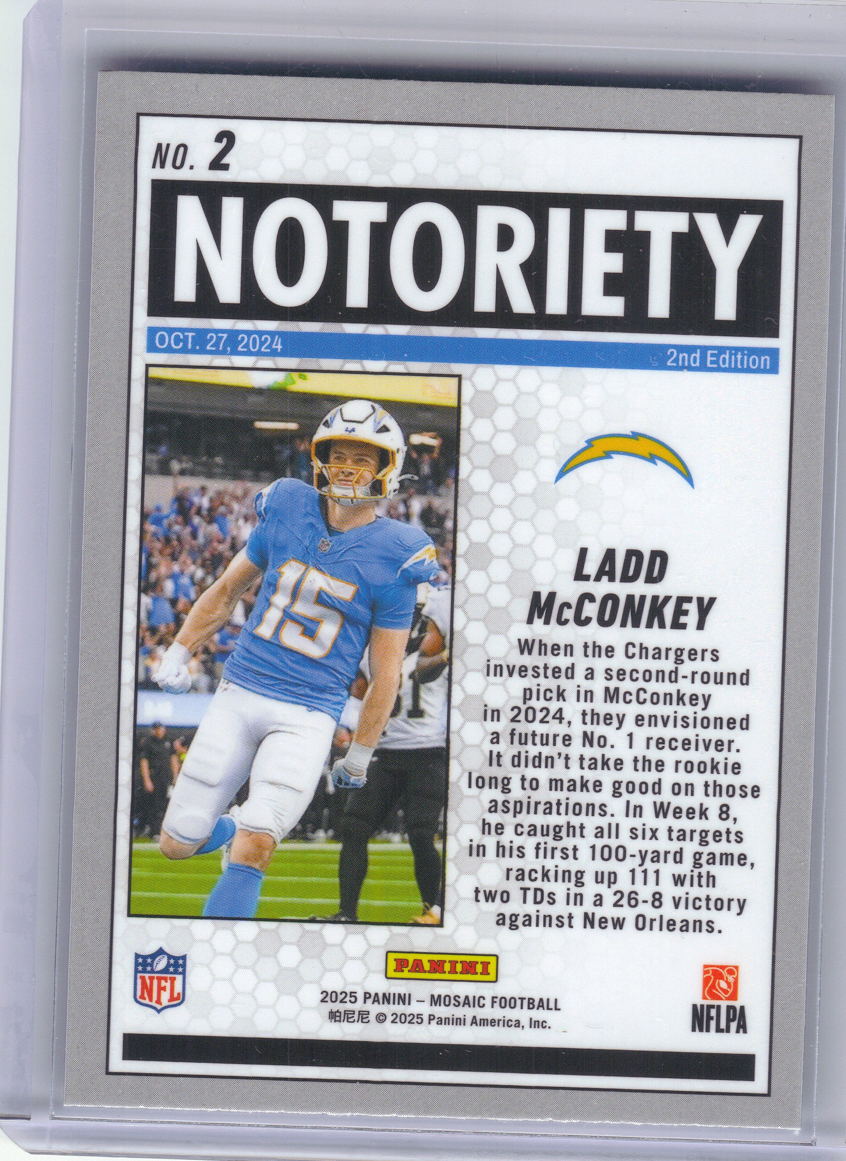 2025 Panini Mosaic #2 Ladd McConkey Notoriety Los Angeles Chargers
