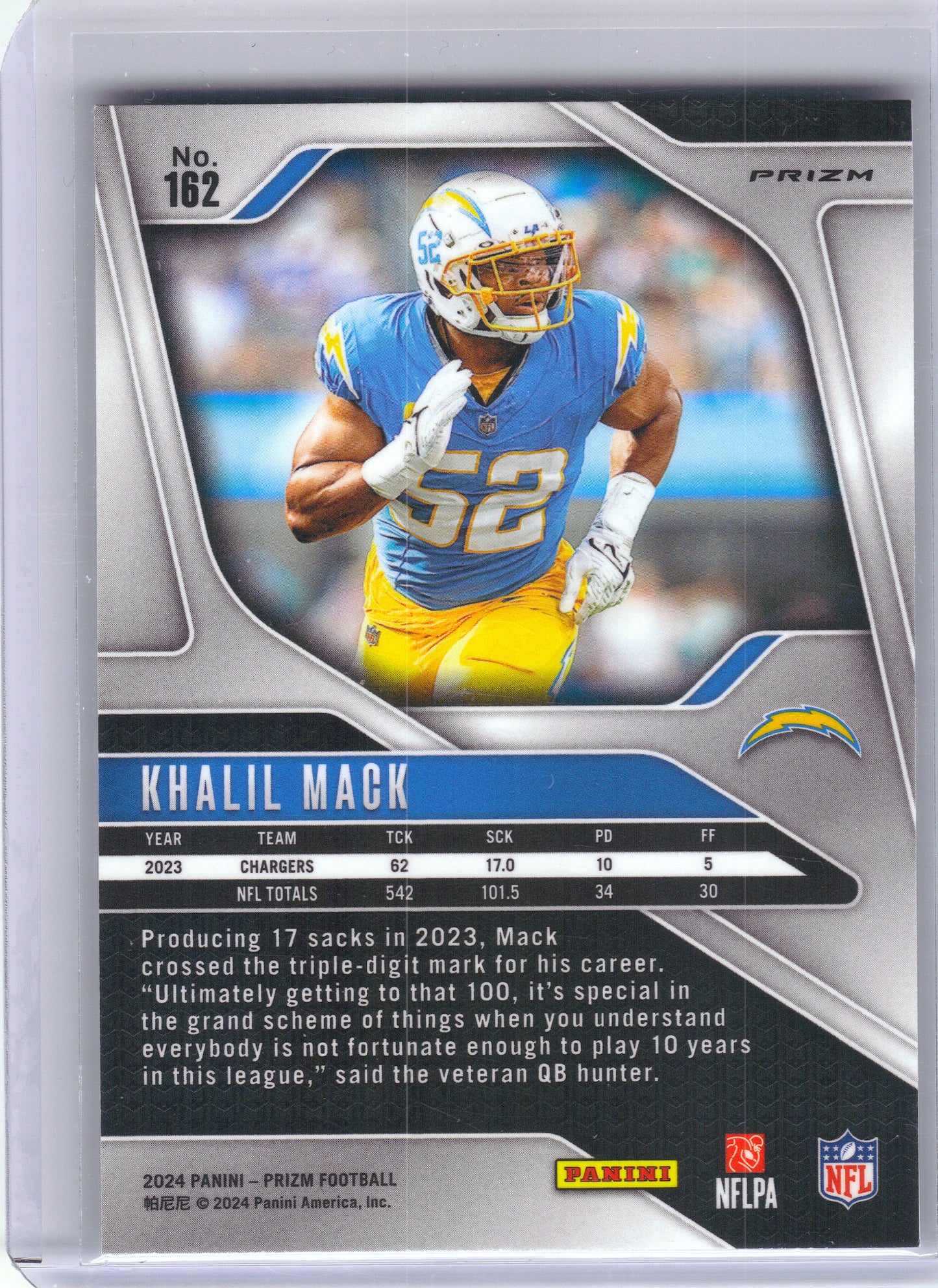 2024 Panini Prizm #162 Khalil Mack Black and White Checker Los Angeles Chargers