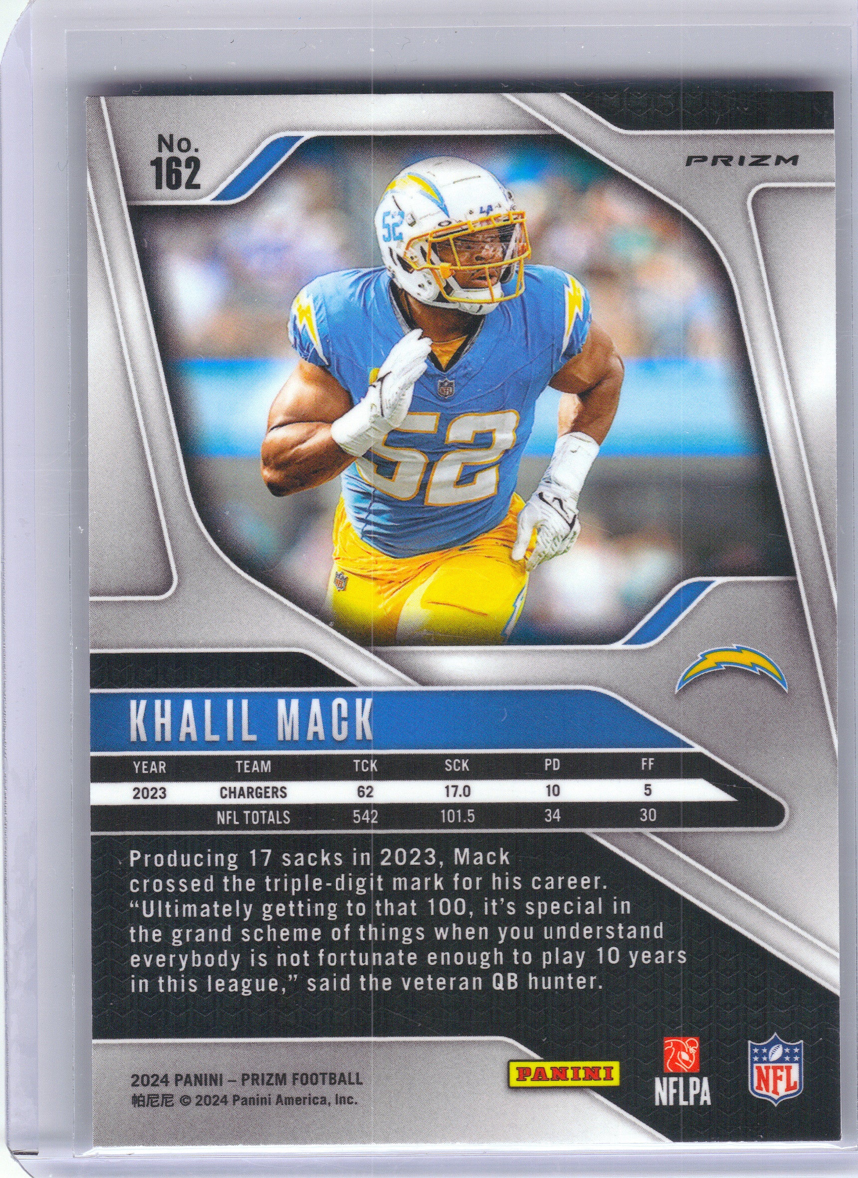 2024 Panini Prizm #162 Khalil Mack Black and White Checker Los Angeles Chargers