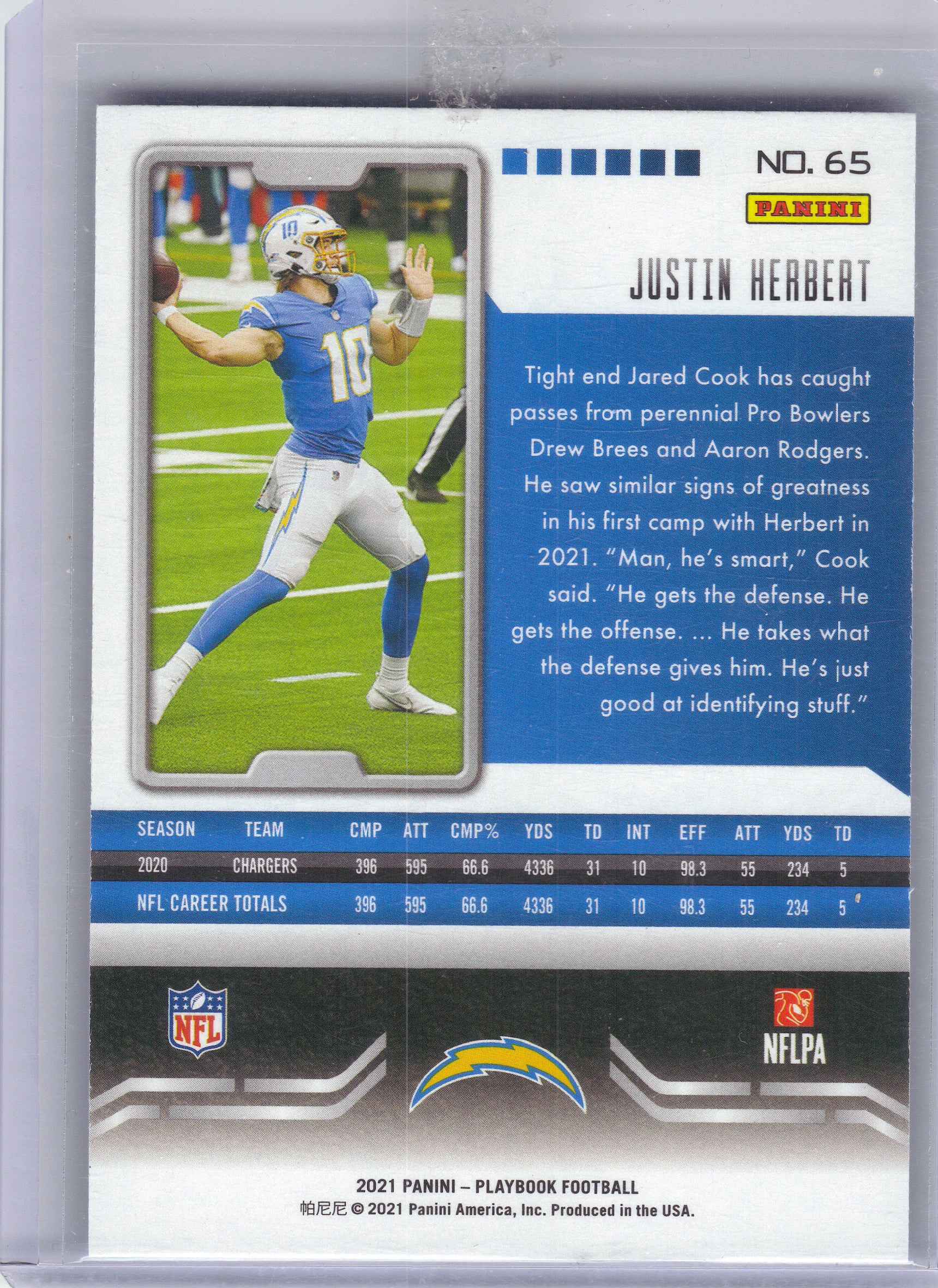 2021 Panini Playbook #65 Justin Herbert Orange Los Angeles Chargers