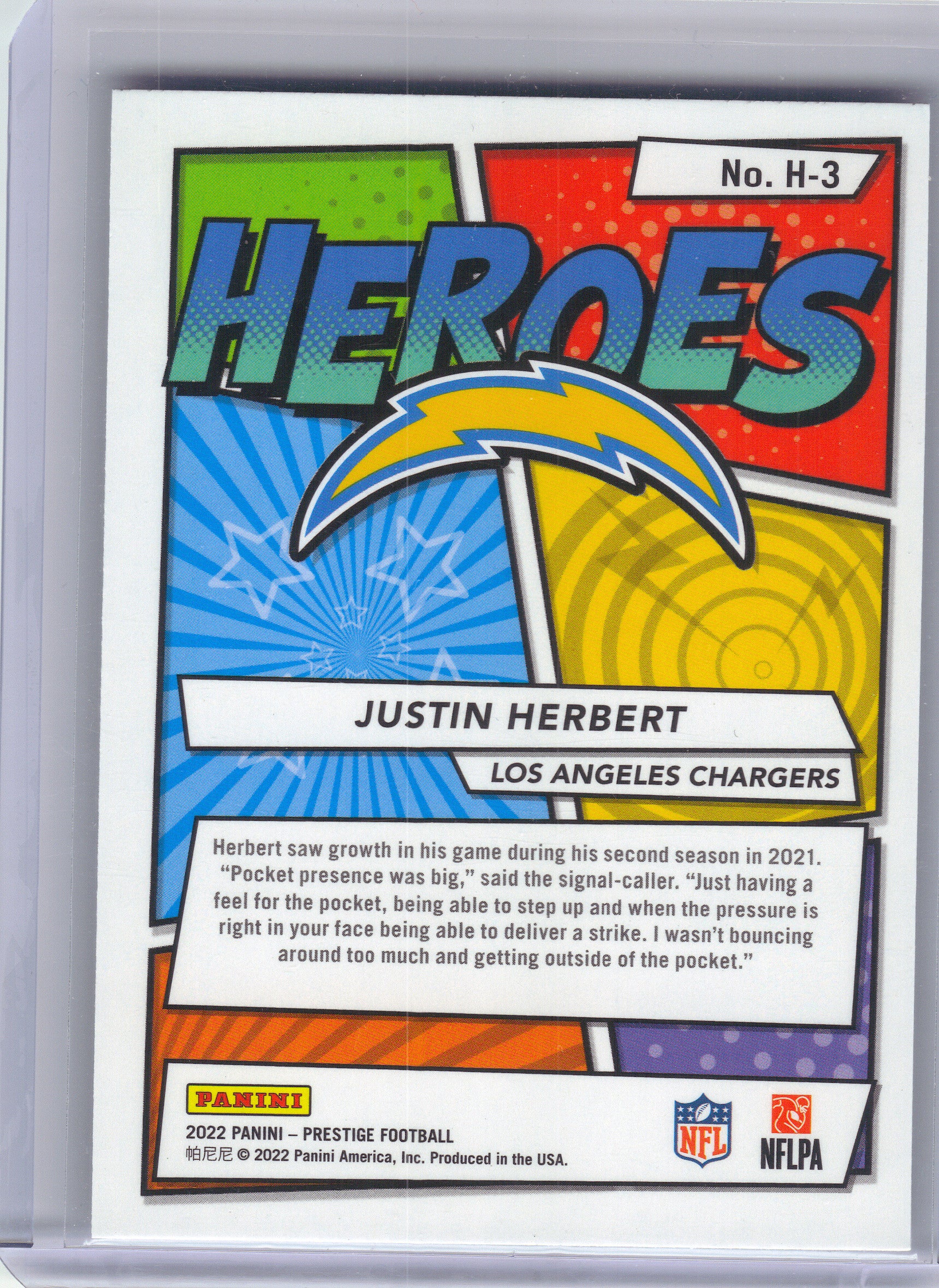 2022 Panini Prestige #H-3 Justin Herbert Heroes Los Angeles Chargers