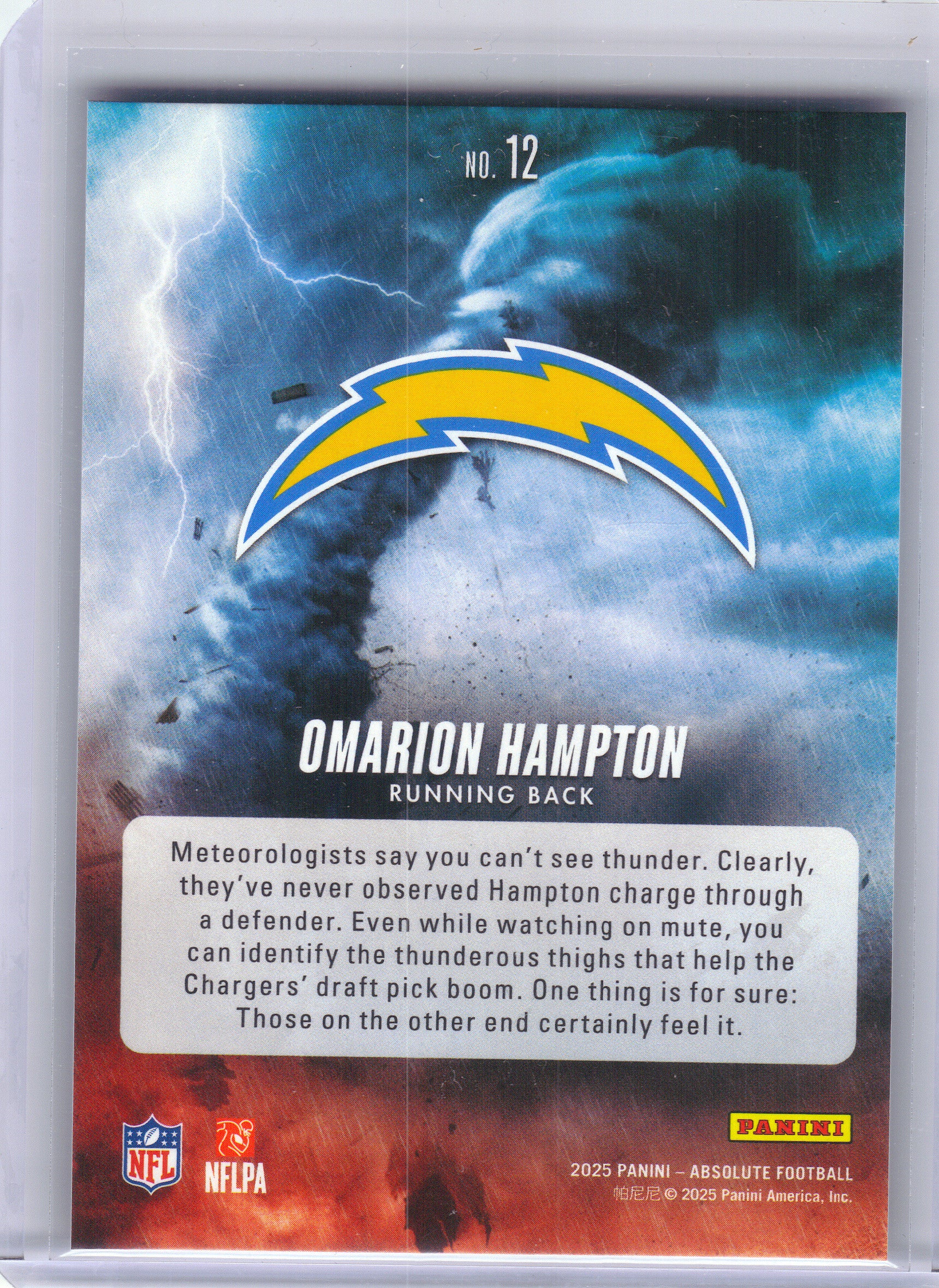 2025 Panini Absolute #12 Omarion Hampton By Storm Los Angeles Chargers
