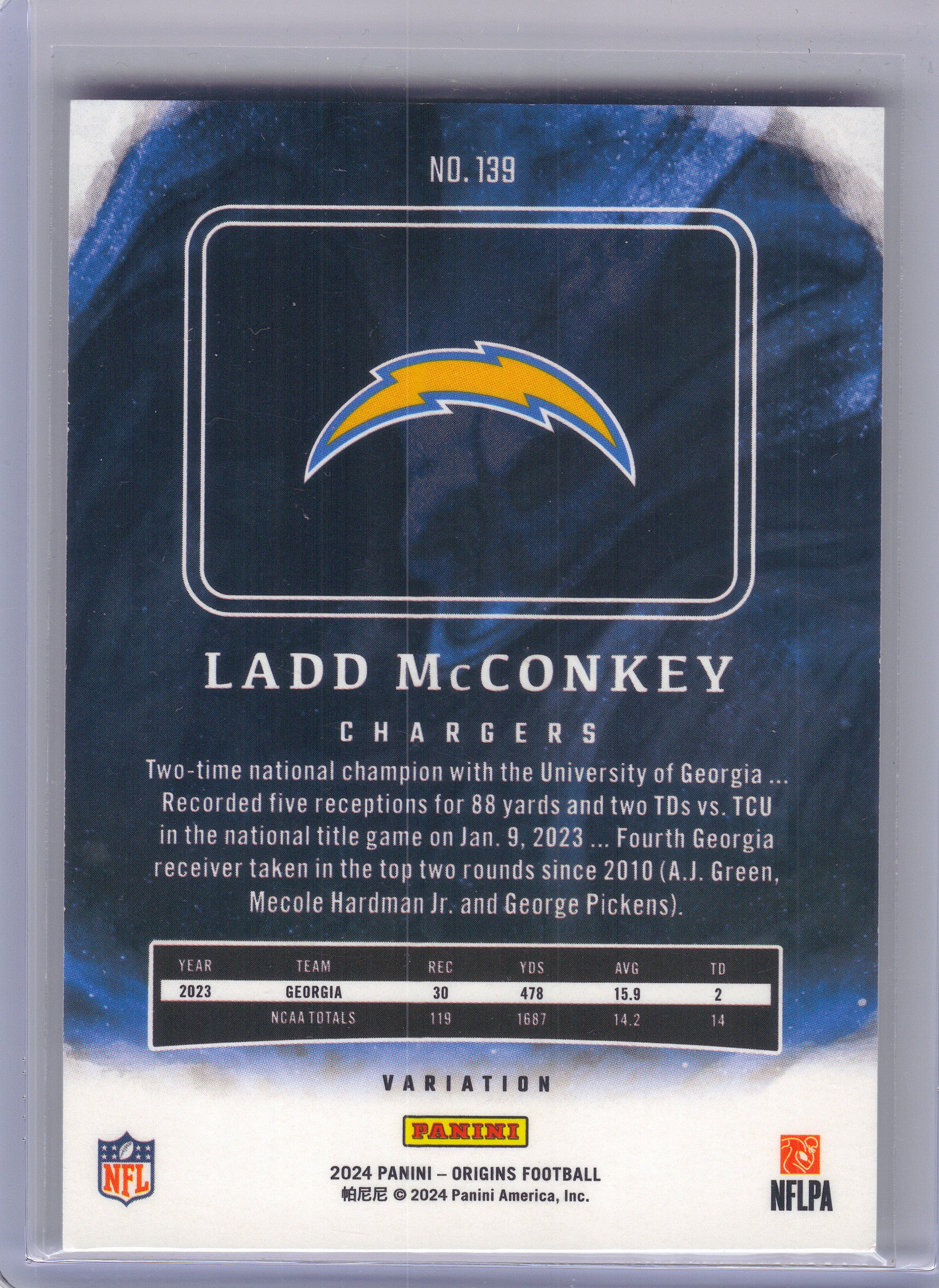 2024 Panini Origins #139b Ladd McConkey Los Angeles Chargers