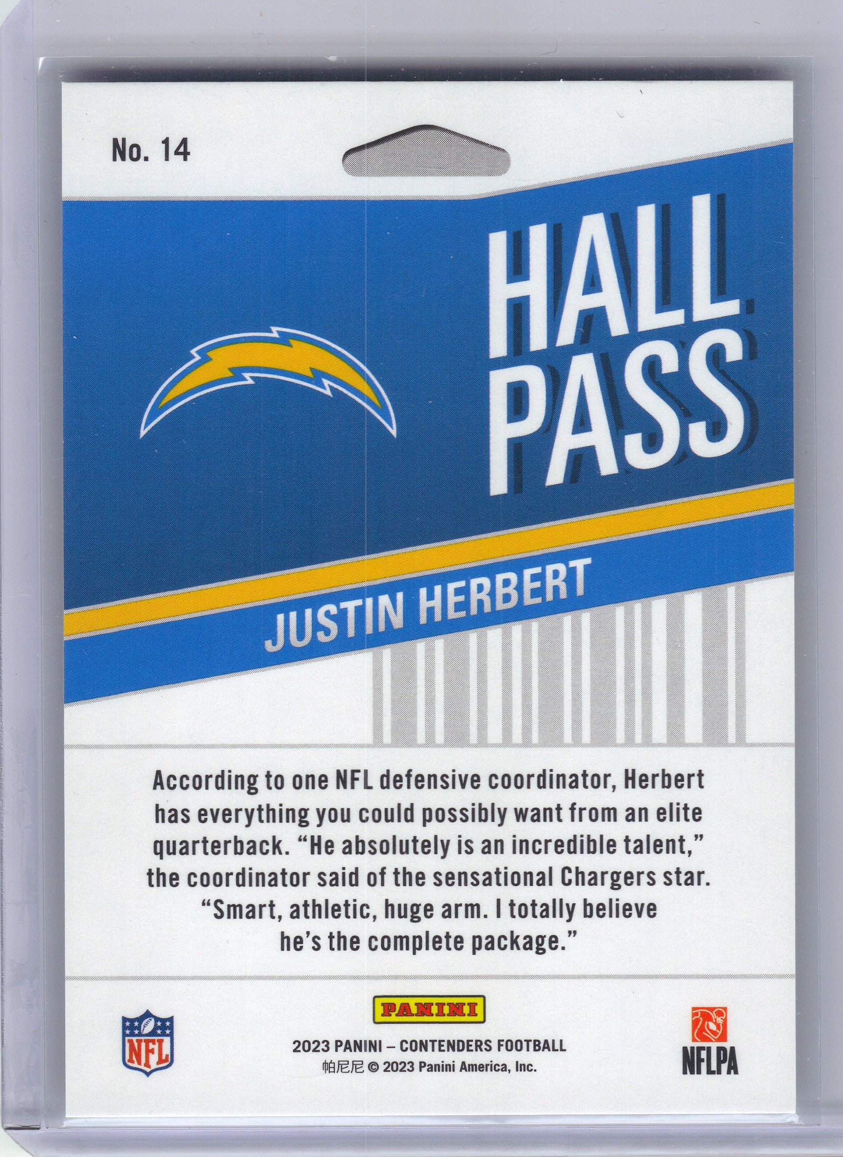 2023 Panini Contenders #14 Justin Herbert Hall Pass Silver Los Angeles Chargers