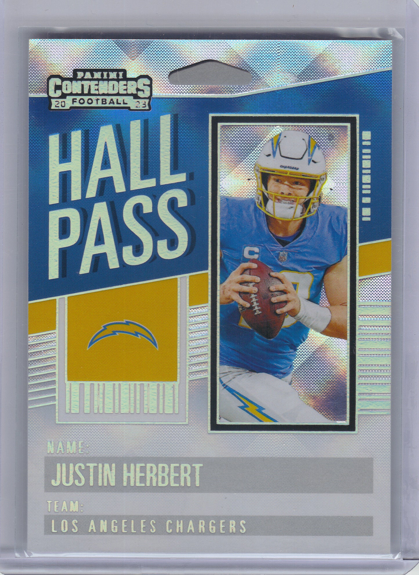 2023 Panini Contenders #14 Justin Herbert Hall Pass Silver Los Angeles Chargers