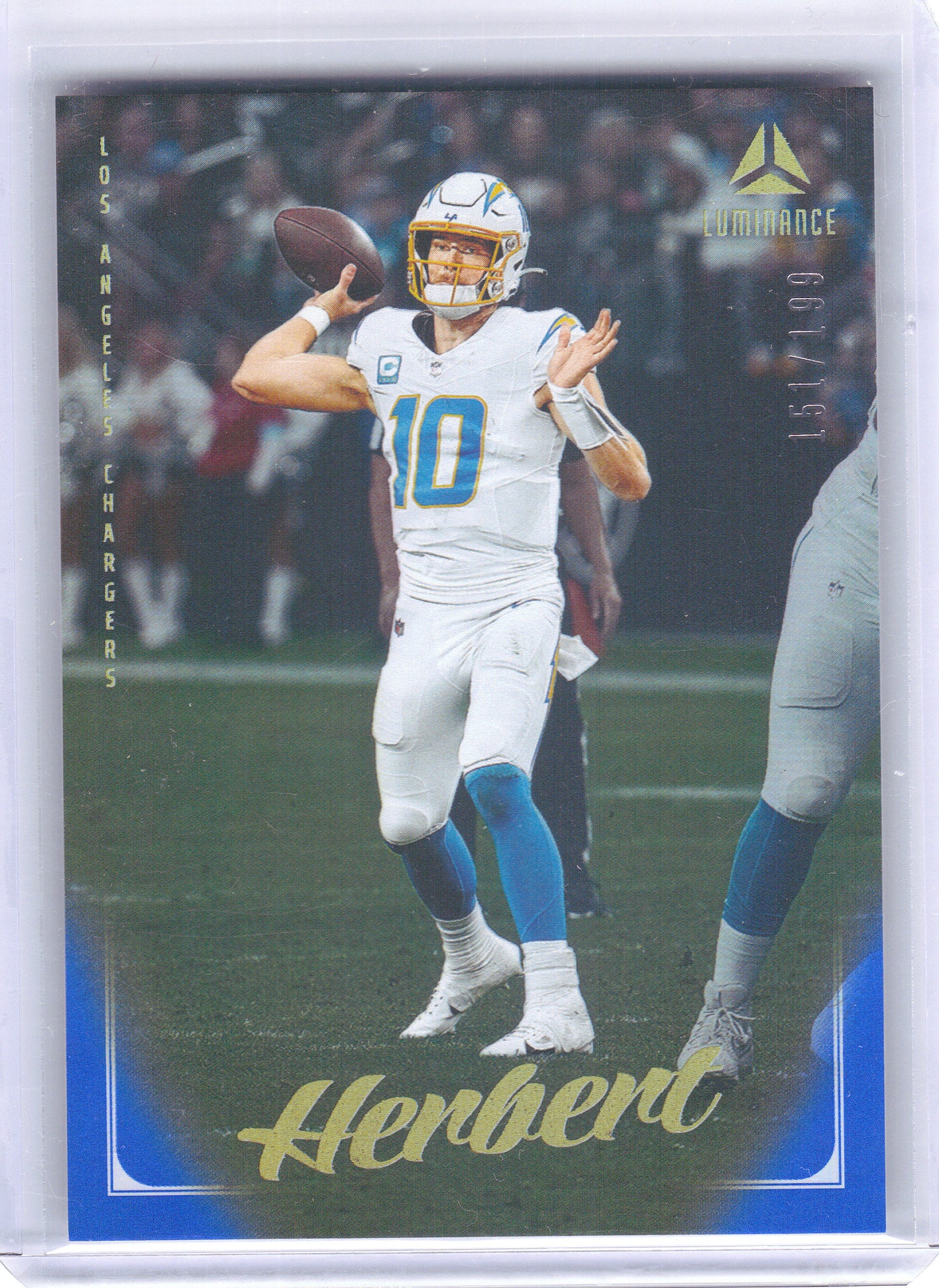 2025 Panini Luminance #41 Justin Herbert Blue #/199 Los Angeles Chargers SN
