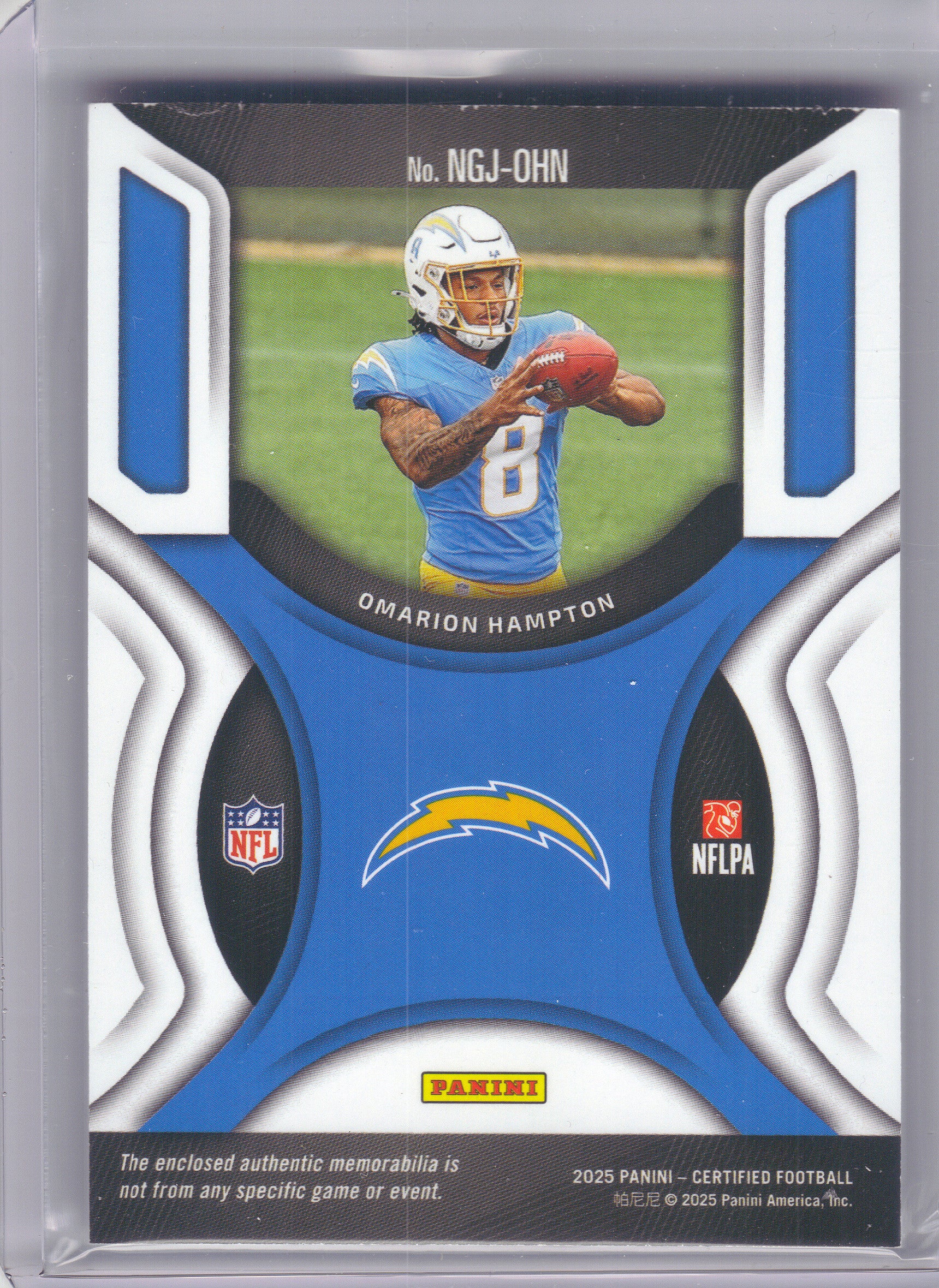 2025 Panini Certified #NGJ-OHN Omarion Hampton New Generation Jerseys Mirror Purple #/399 Los Angeles Chargers SN,MEM
