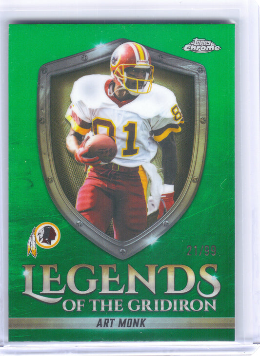 2025 Topps Chrome #LOG-19 Art Monk Legends of the Gridiron Green Refractor #/99 Washington Redskins SN