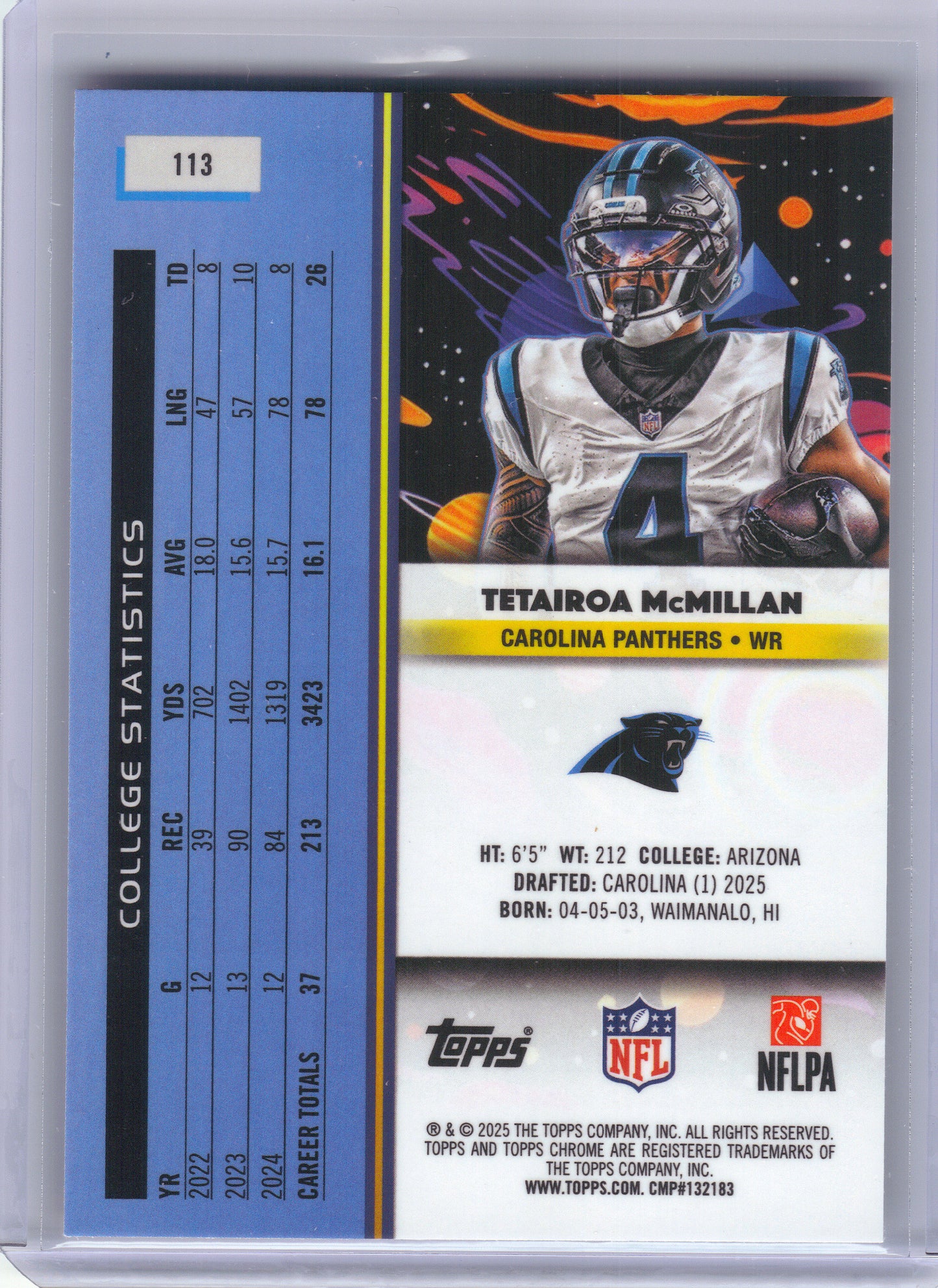 2025 Topps Chrome Cosmic #113 Tetairoa McMillan Carolina Panthers RC