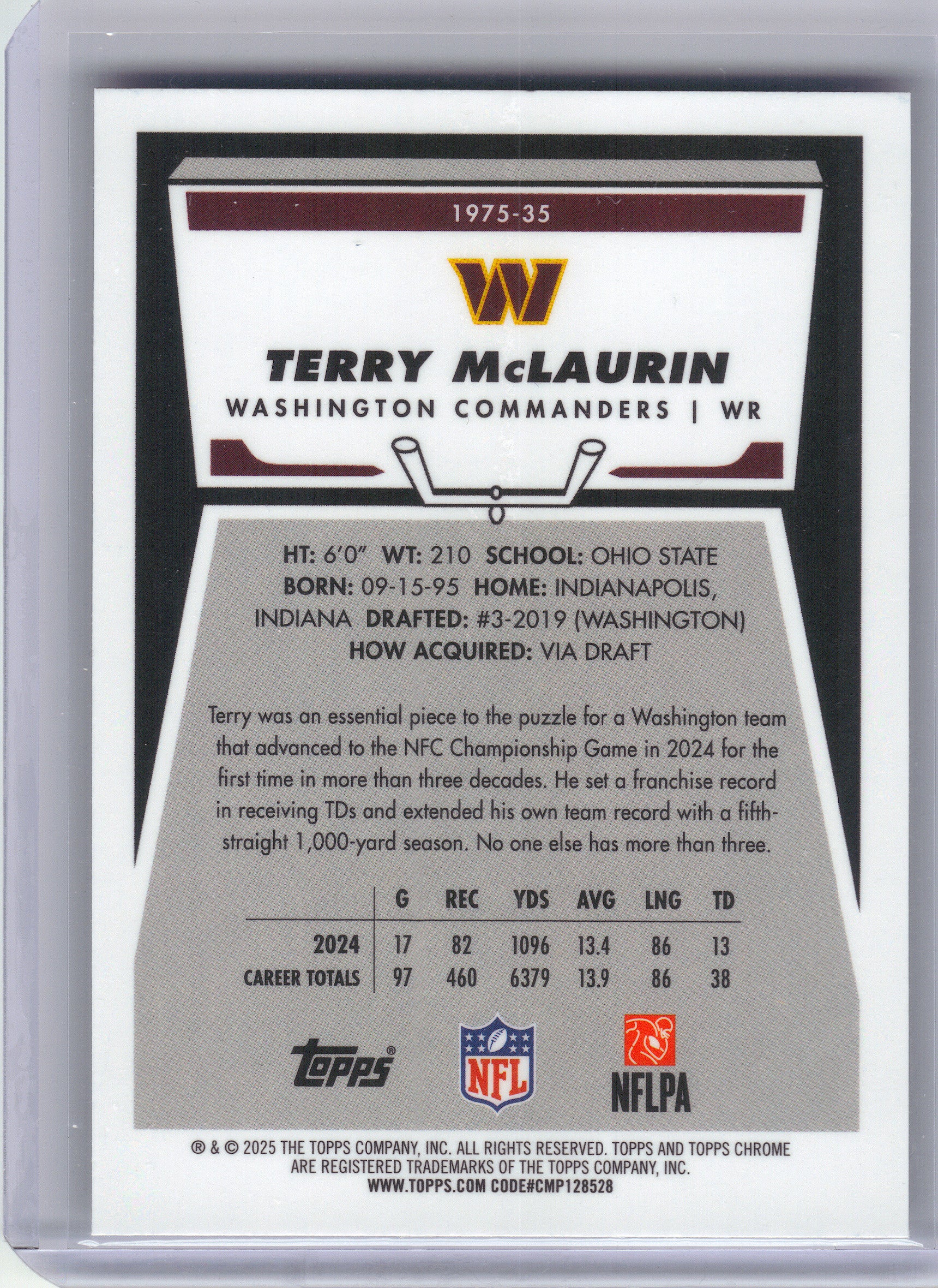 2025 Topps Chrome #1975-35 Terry McLaurin 1975 Topps Washington Commanders
