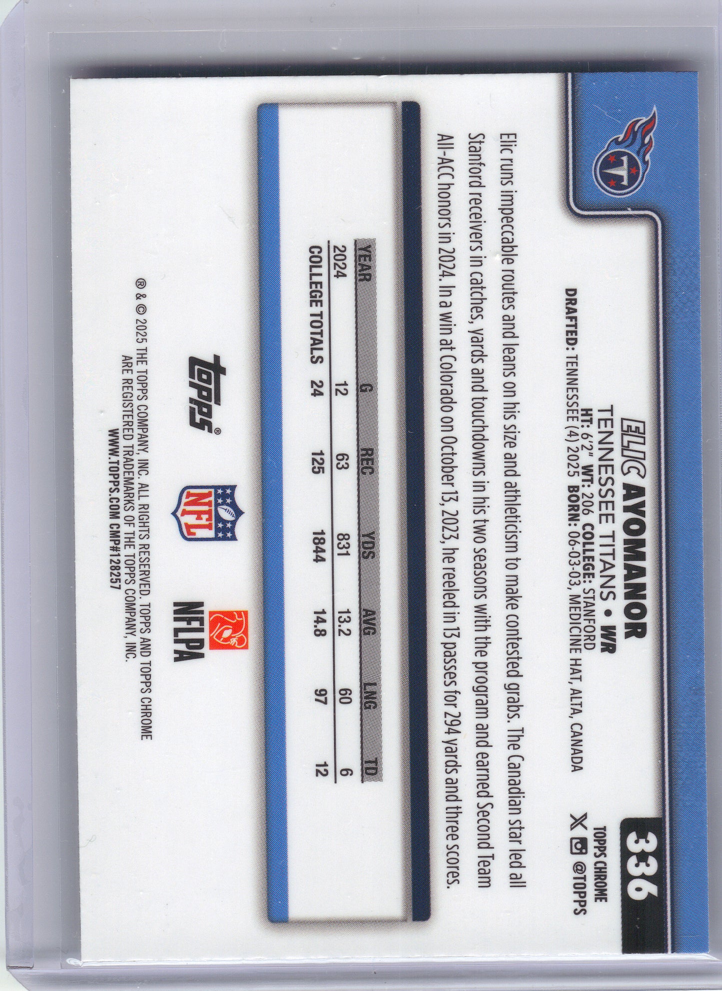 2025 Topps Chrome #336 Elic Ayomanor X-Fractor Tennessee Titans RC