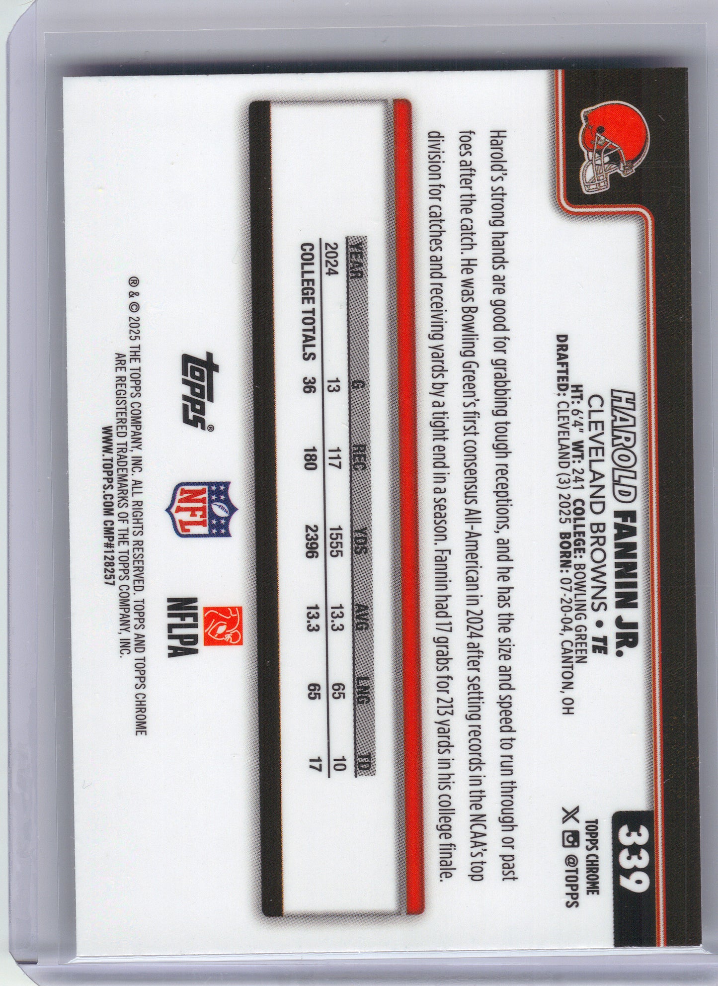 2025 Topps Chrome #339 Harold Fannin Jr. X-Fractor Cleveland Browns RC