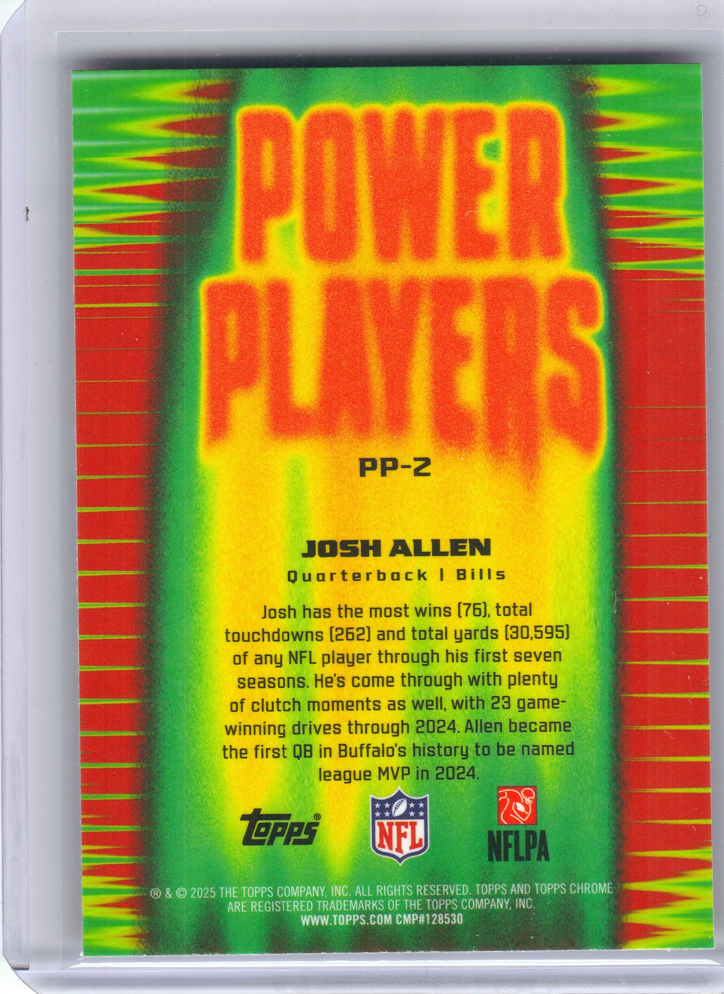 2025 Topps Chrome #PP-2 Josh Allen Power Players Refractor Buffalo Bills