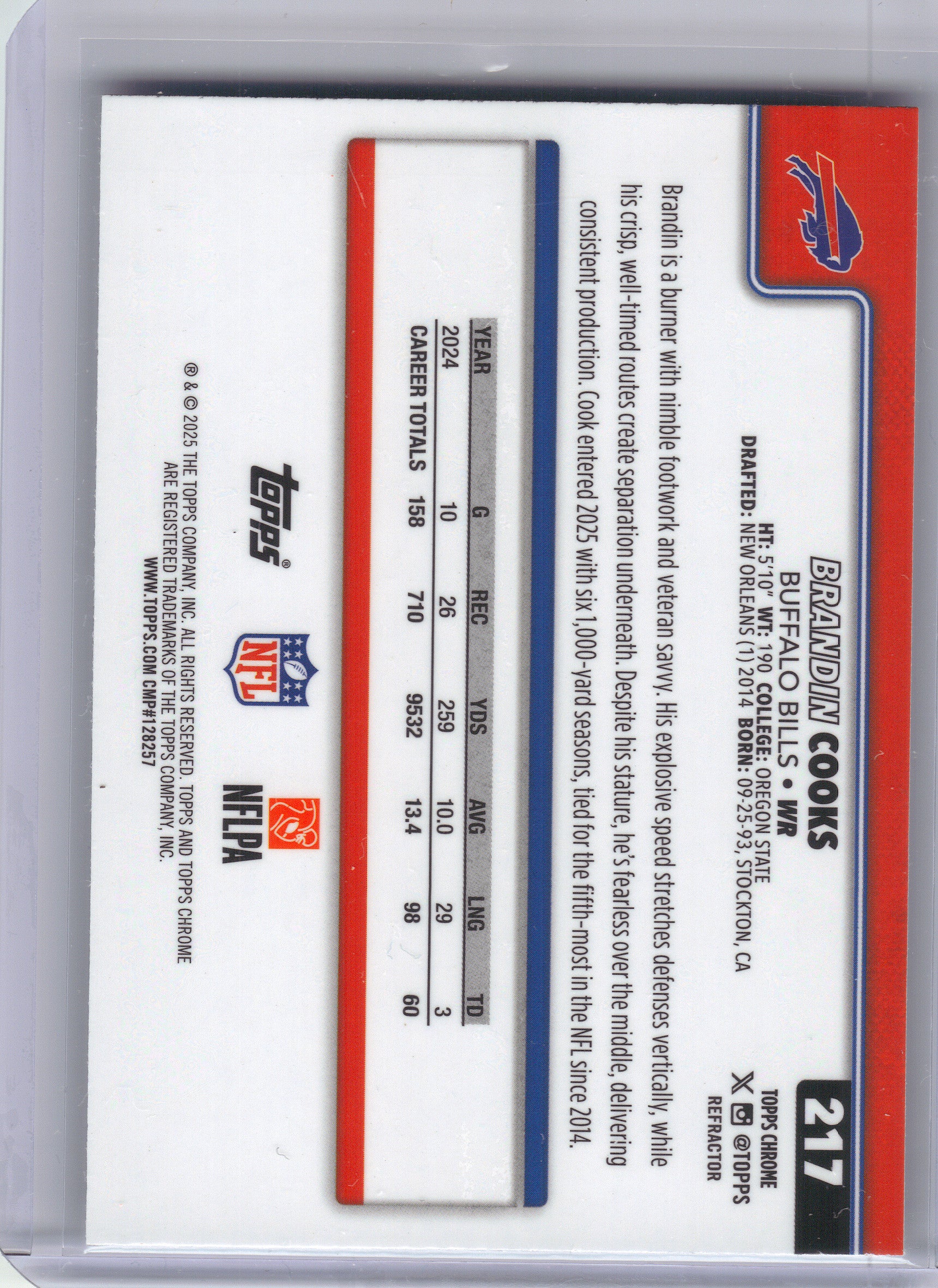 2025 Topps Chrome #217 Brandin Cooks Refractor Buffalo Bills