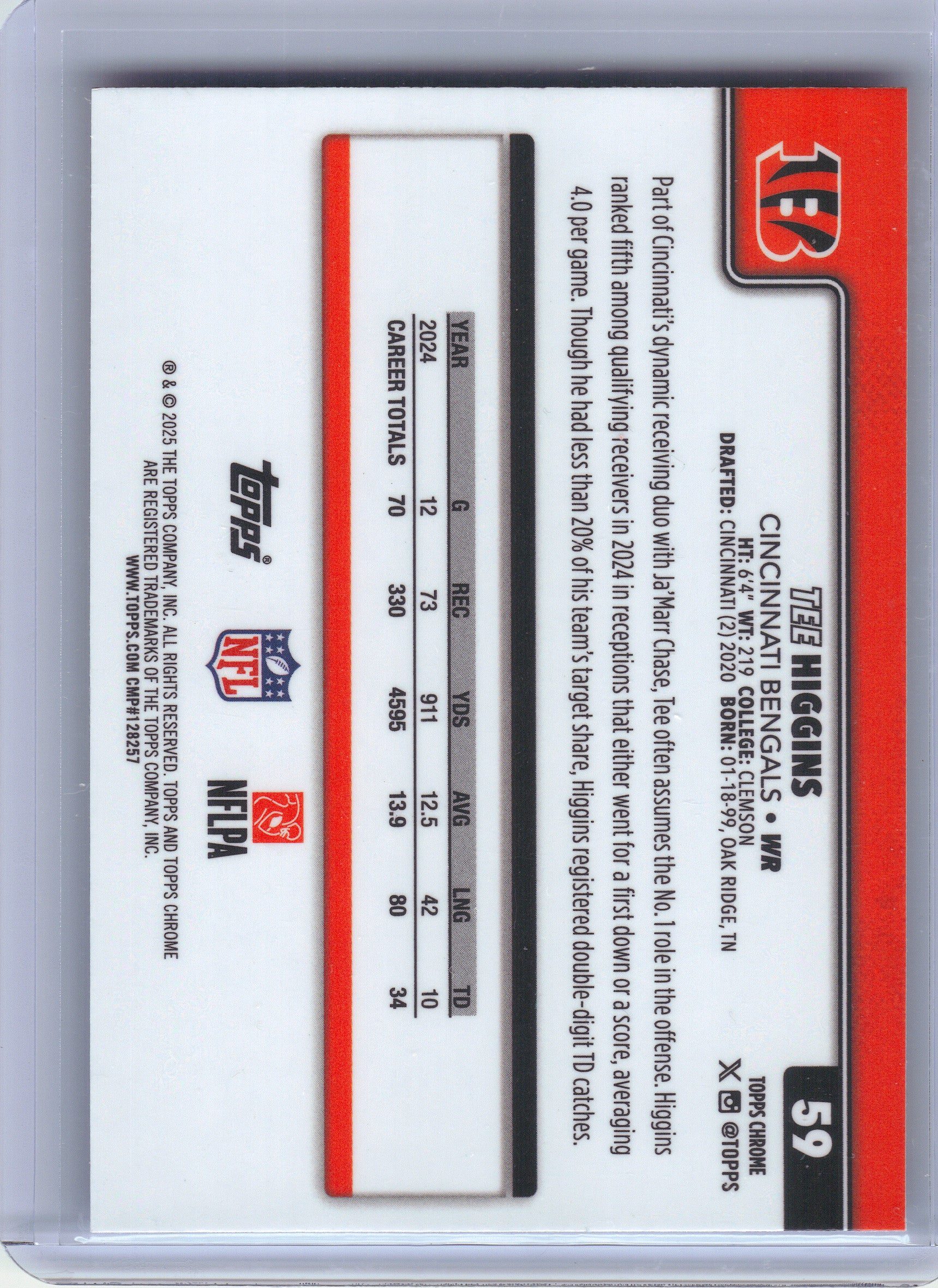 2025 Topps Chrome #59 Tee Higgins Red White and Blue Refractor Cincinnati Bengals