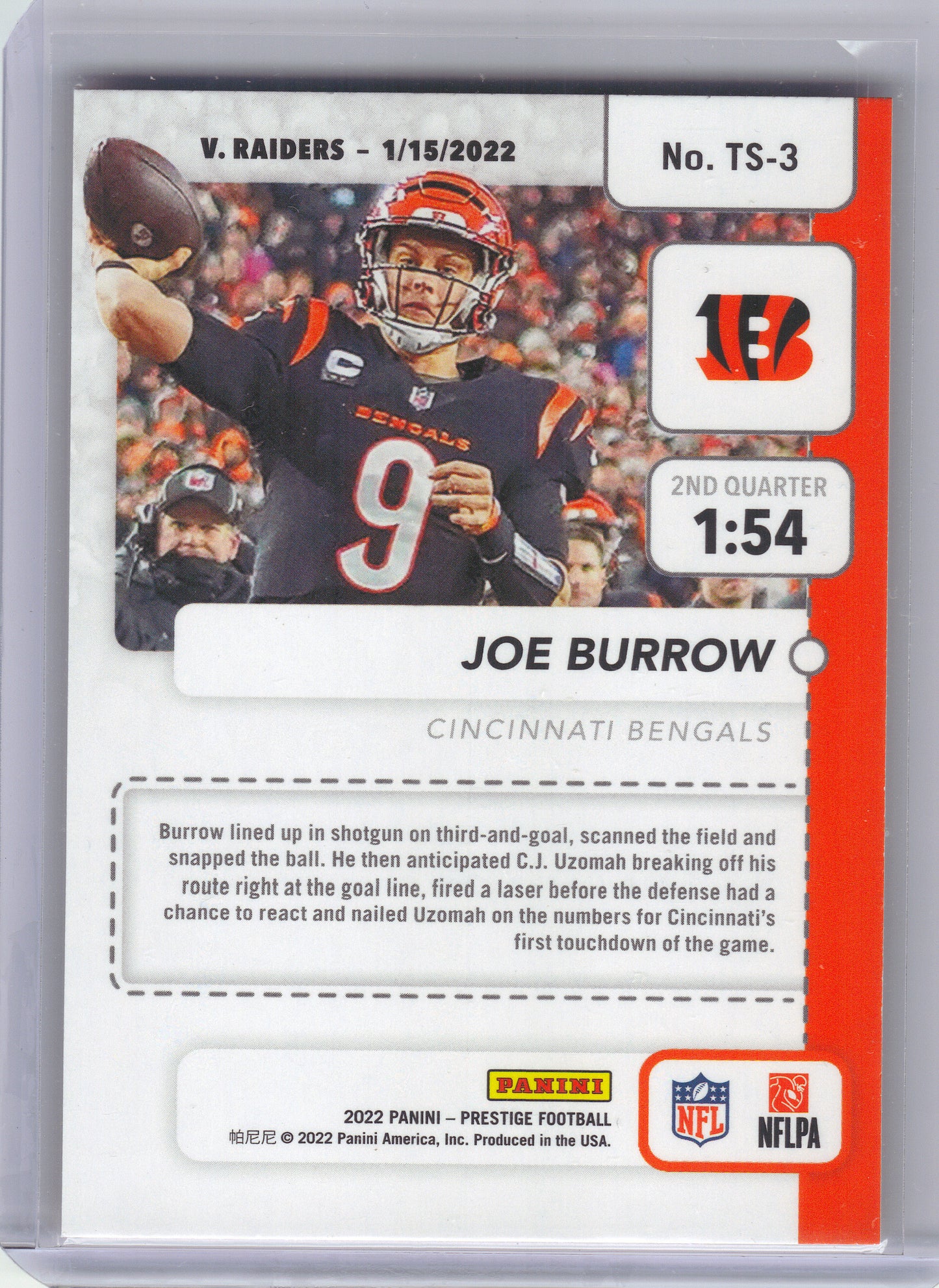 2022 Panini Prestige #TS-3 Joe Burrow Time Stamped Cincinnati Bengals