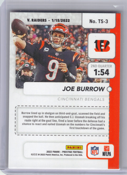 2022 Panini Prestige #TS-3 Joe Burrow Time Stamped Cincinnati Bengals