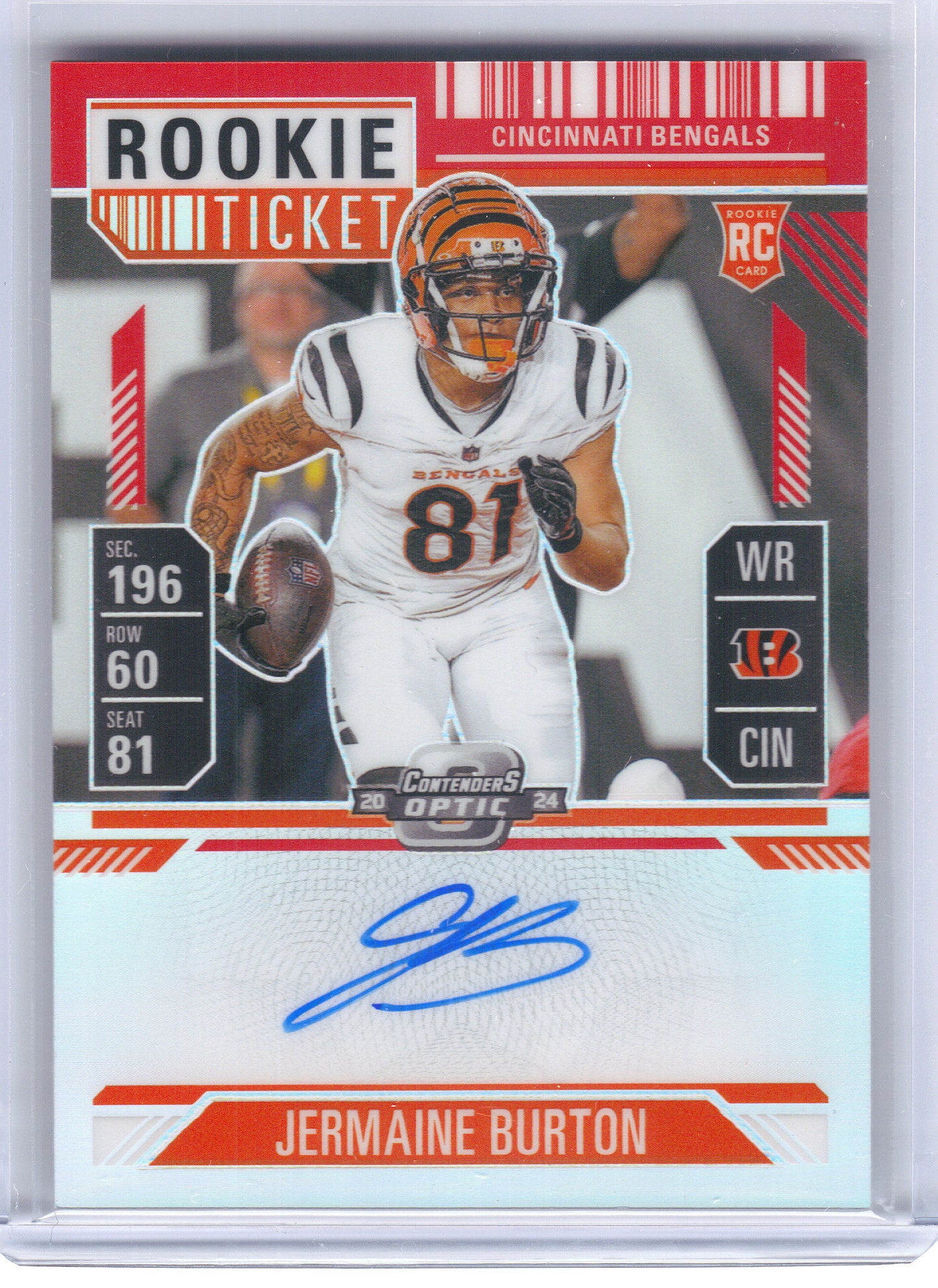 2024 Panini Contenders Optic #135 Jermaine Burton Red #/175 Cincinnati Bengals SN,RC,AU