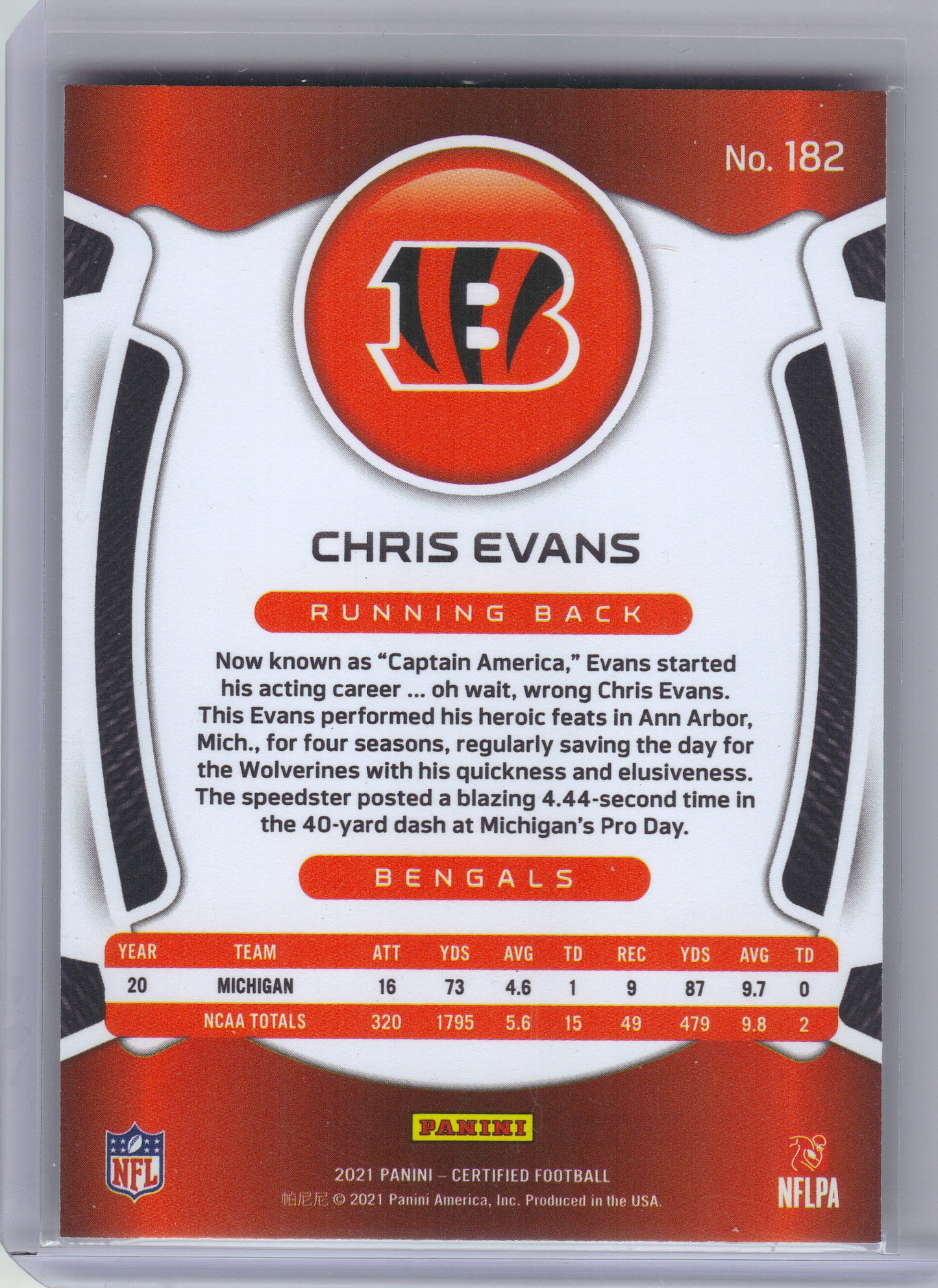 2021 Panini Certified #182 Chris Evans Mirror Bronze #/249 Cincinnati Bengals SN,RC