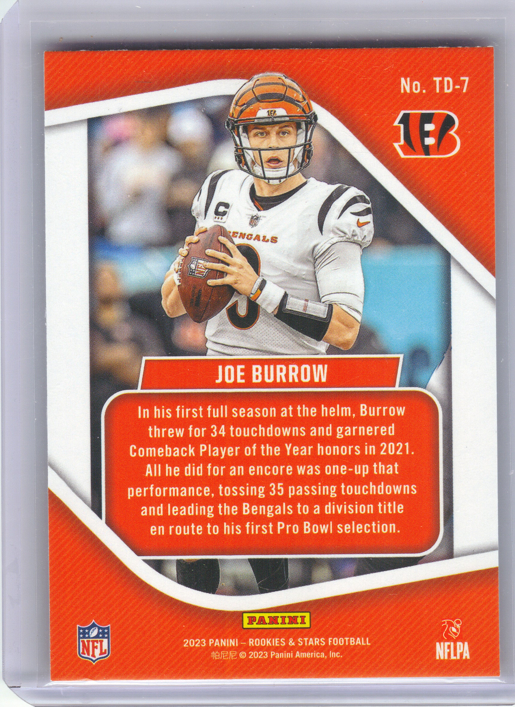 2023 Panini Rookies & Stars #TD-7 Joe Burrow Touchdown Club Cincinnati Bengals