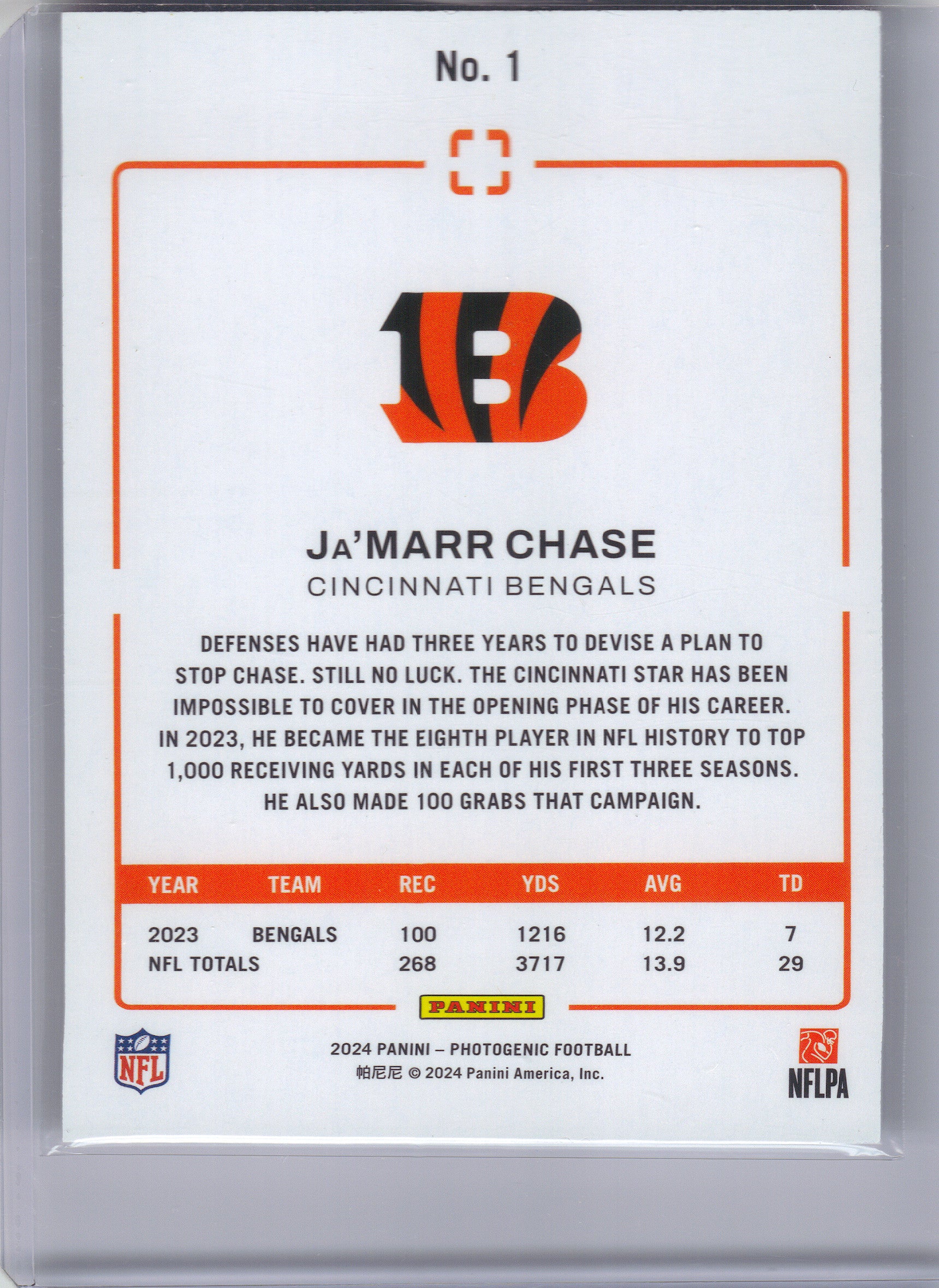 2024 Panini Photogenic #1 Ja'Marr Chase Cincinnati Bengals