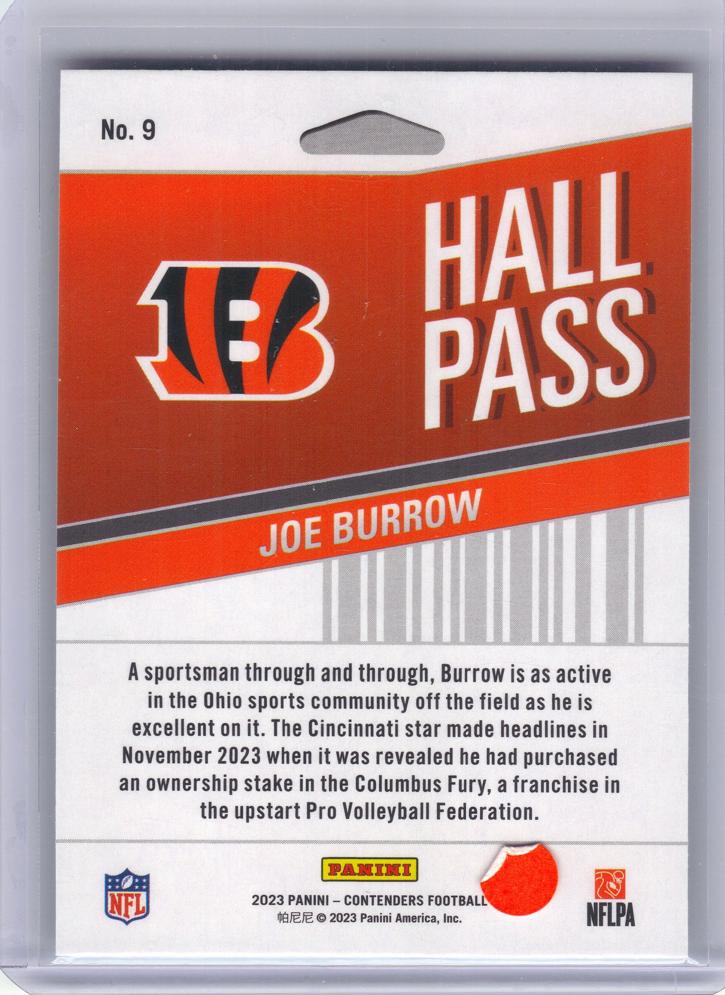 2023 Panini Contenders #9 Joe Burrow Hall Pass Cincinnati Bengals