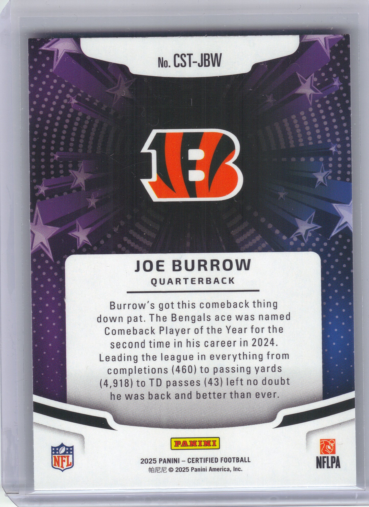 2025 Panini Certified #CST-JBW Joe Burrow Certified Stars Cincinnati Bengals